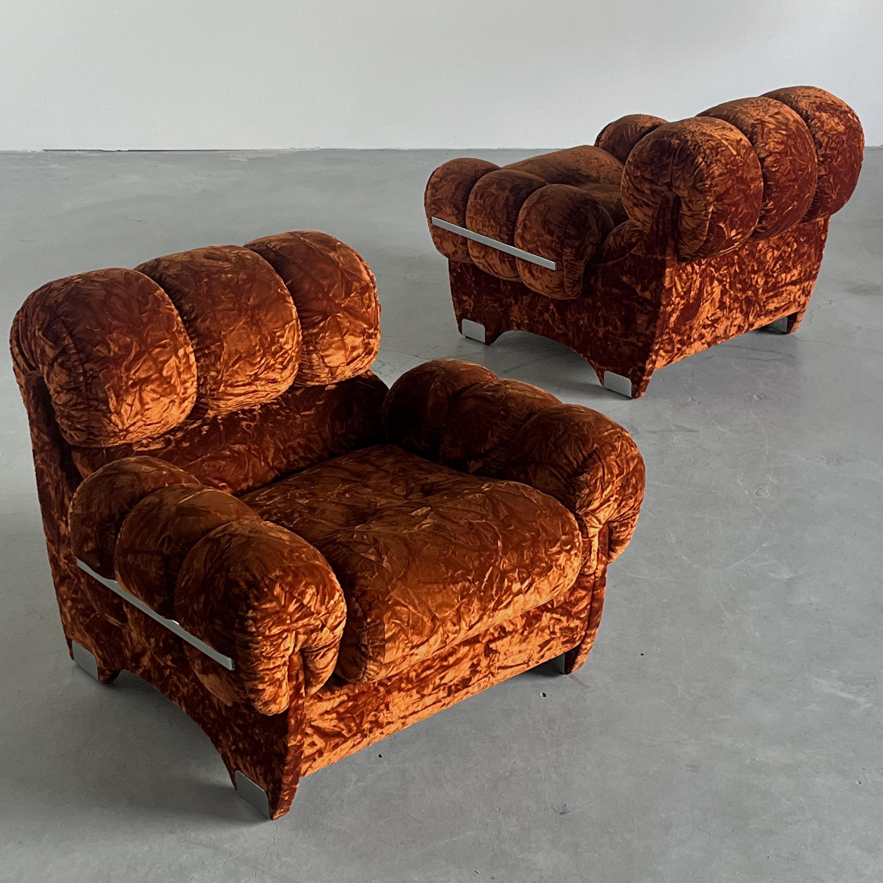 Sculptural Italian Armchairs in Vintage Velvet