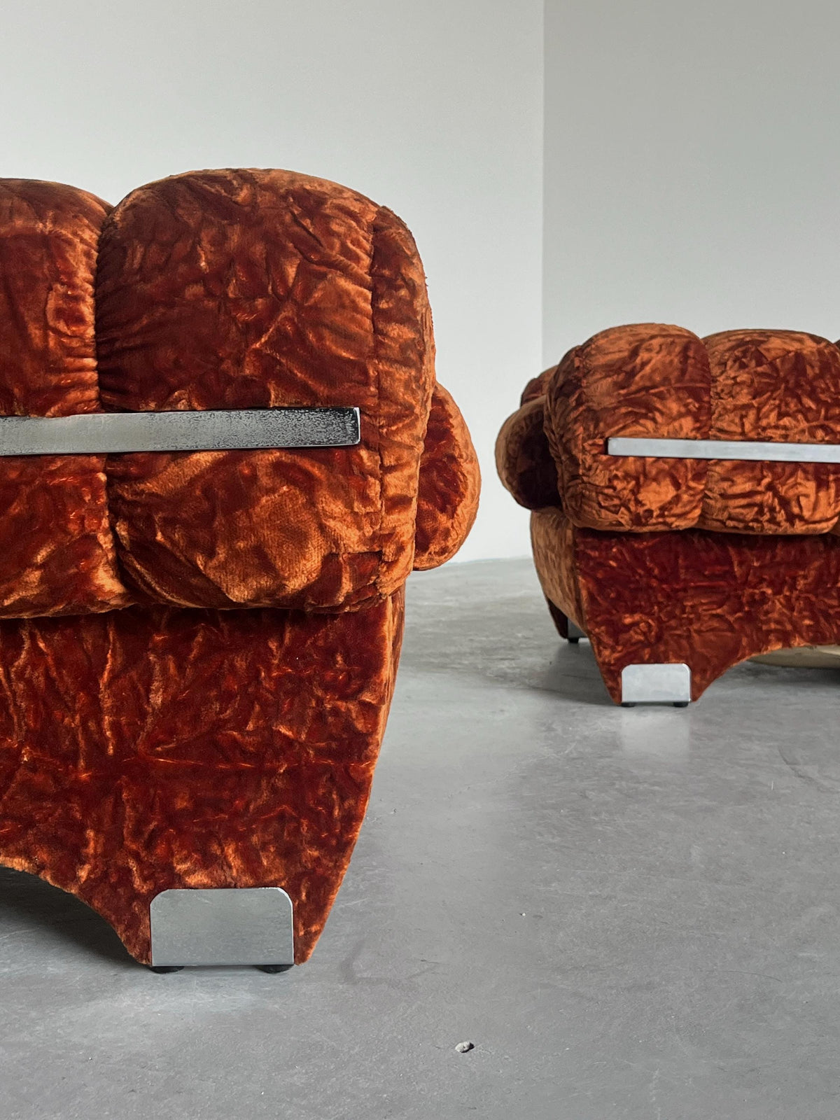 Sculptural Italian Armchairs in Vintage Velvet