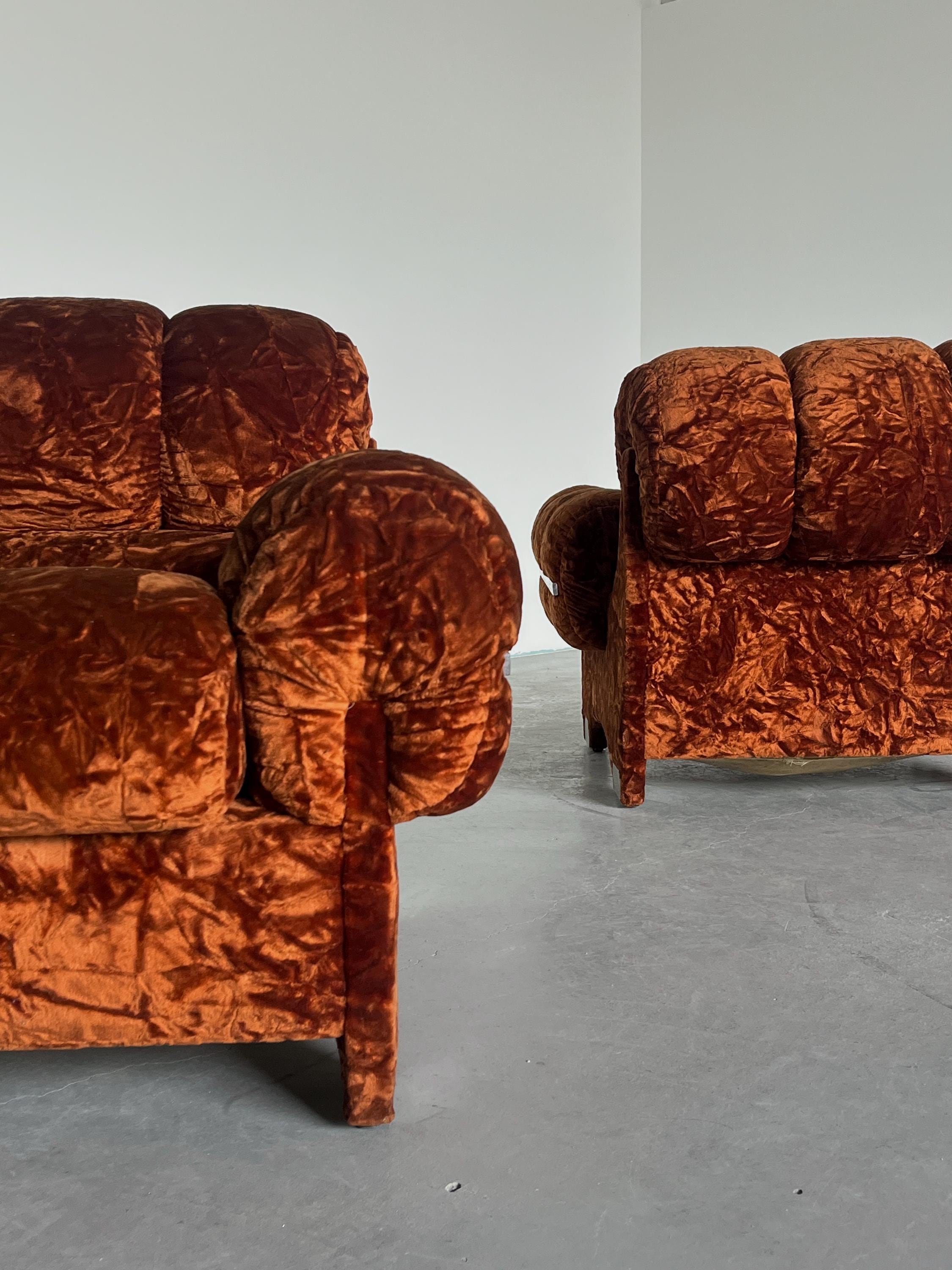 Sculptural Italian Armchairs in Vintage Velvet