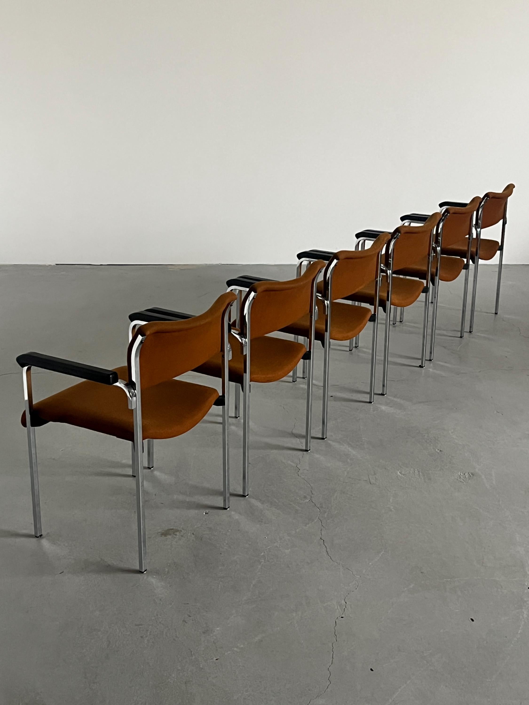 German Chromed Armchairs in Dark Orange Fabric