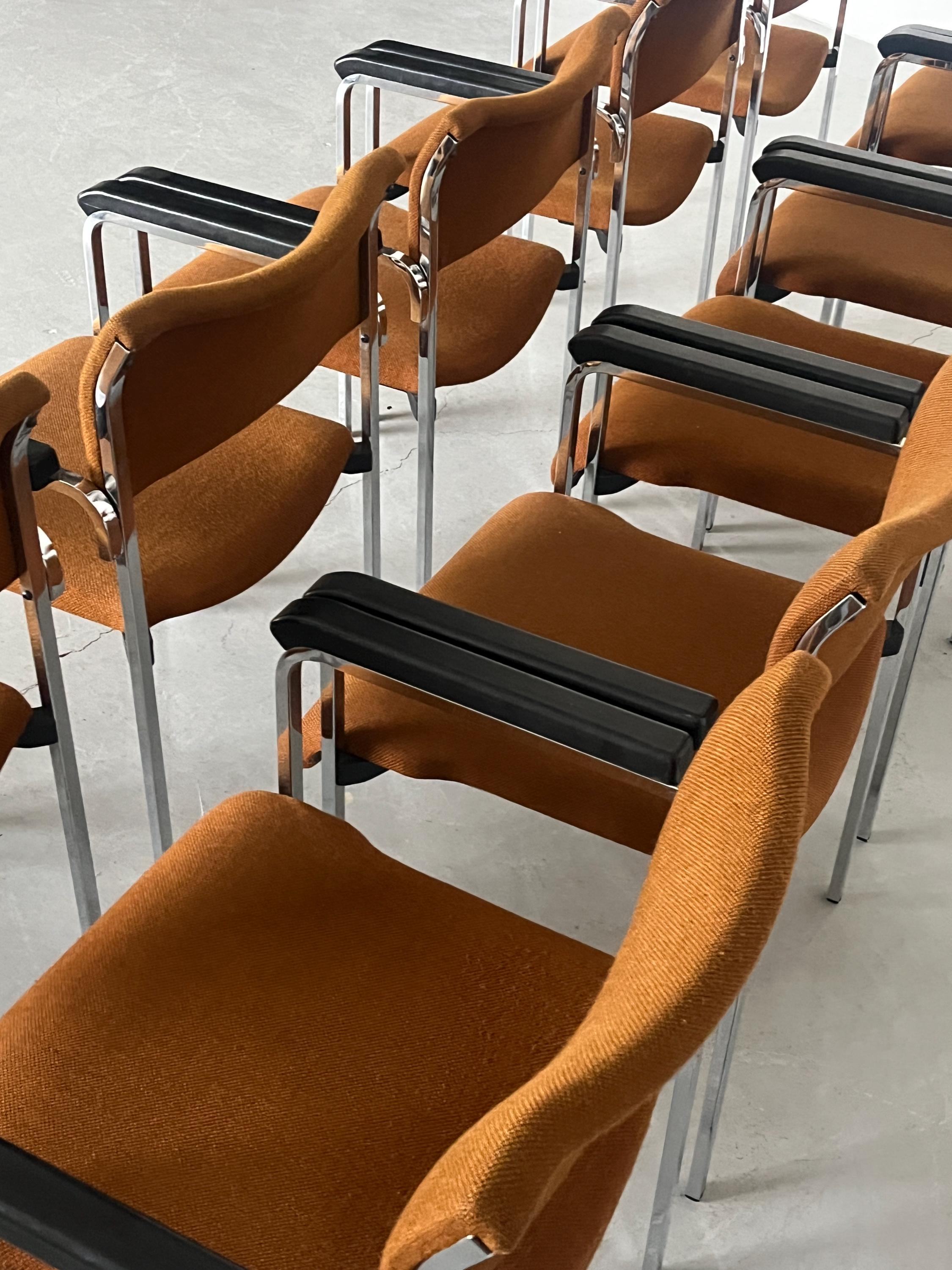German Chromed Armchairs in Dark Orange Fabric