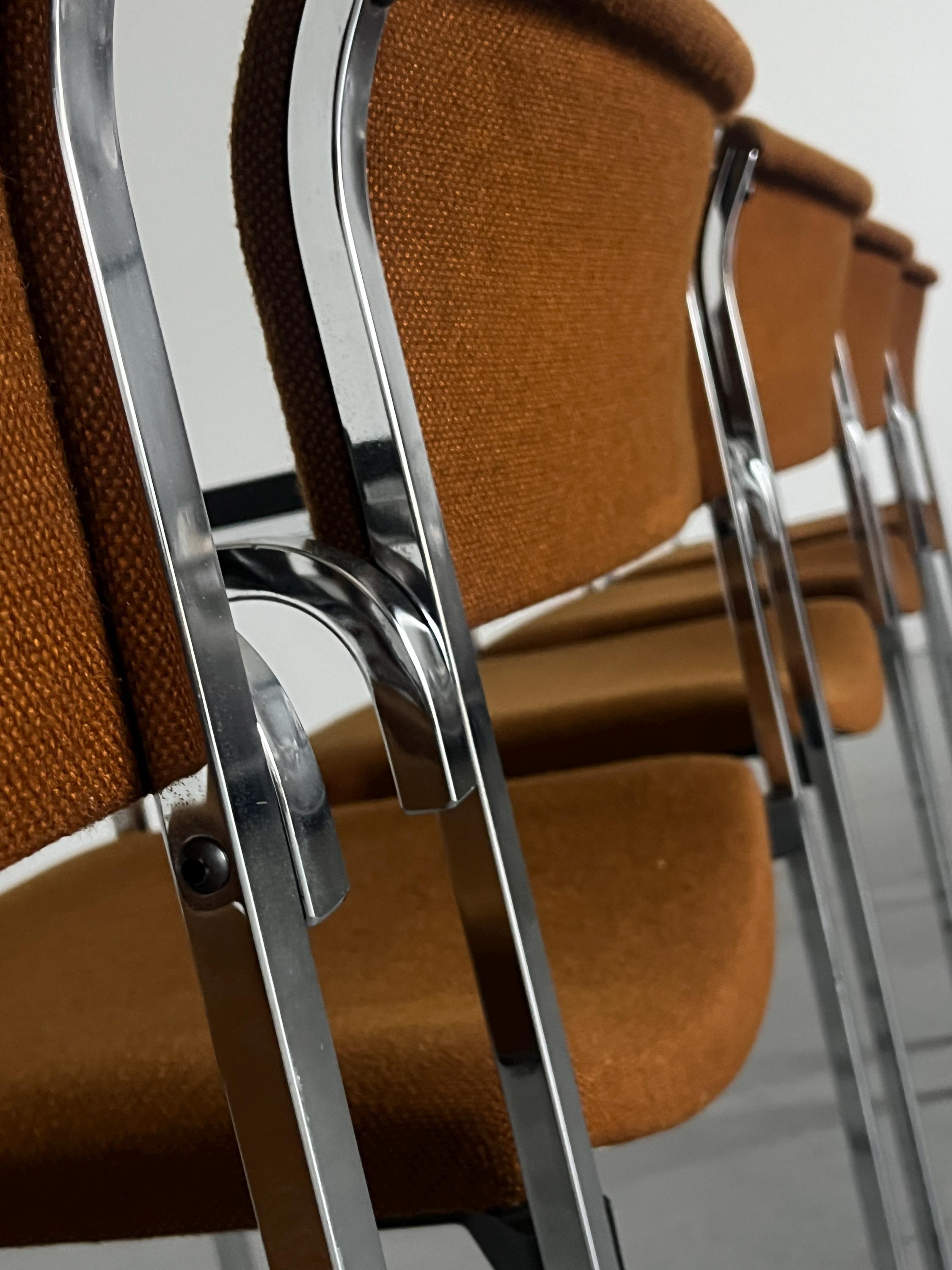 German Chromed Armchairs in Dark Orange Fabric