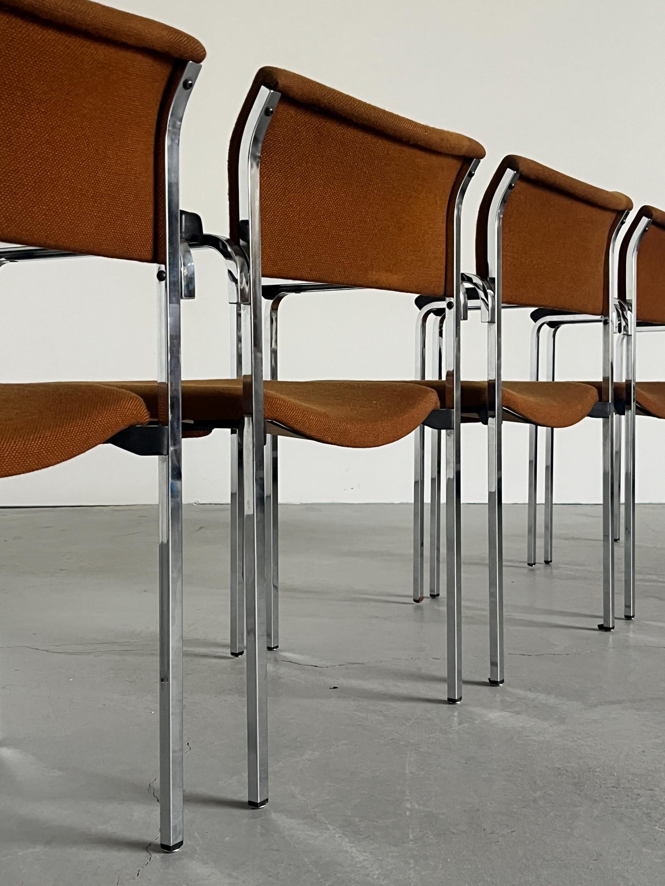 German Chromed Armchairs in Dark Orange Fabric