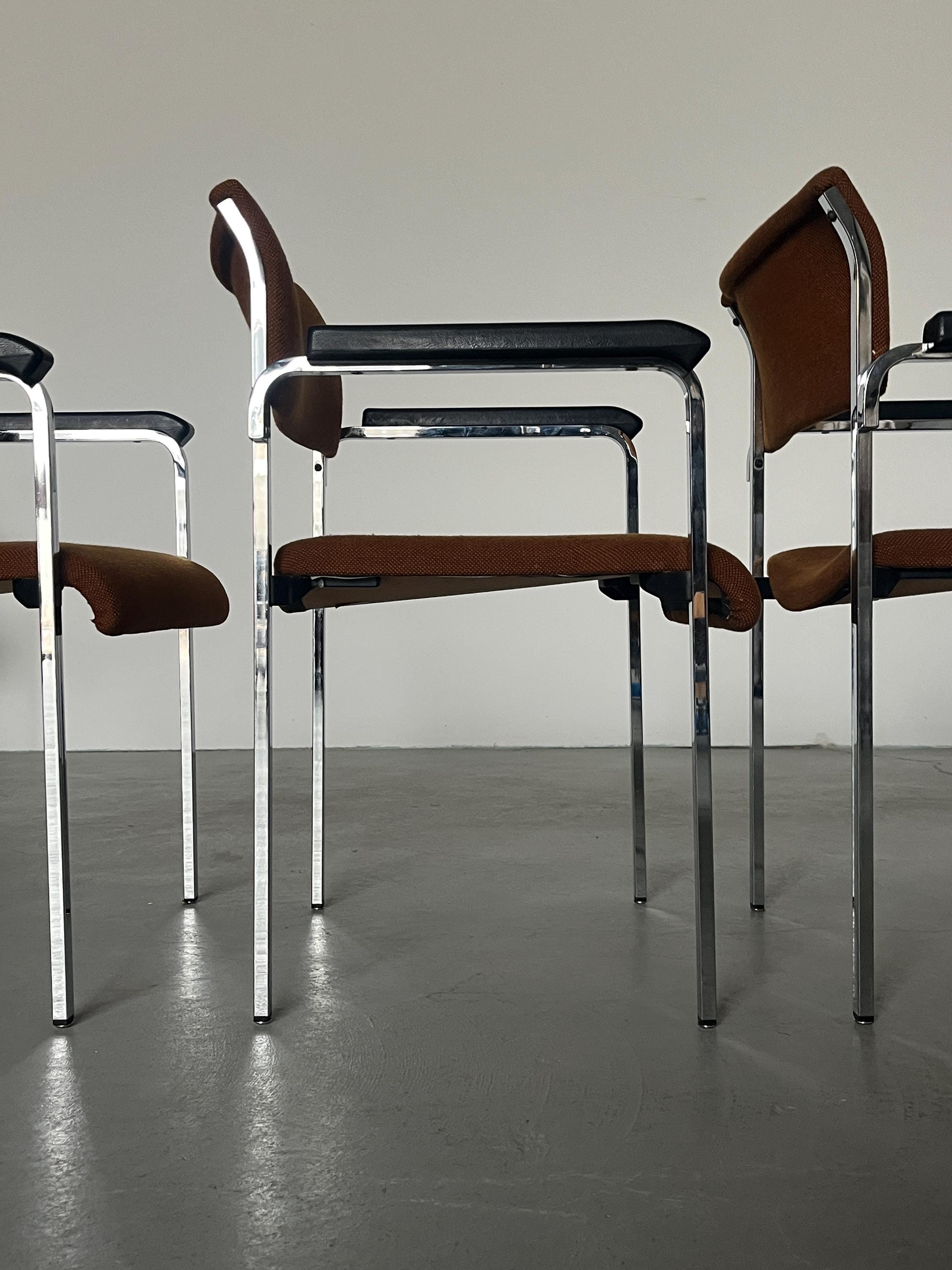 German Chromed Armchairs in Dark Orange Fabric