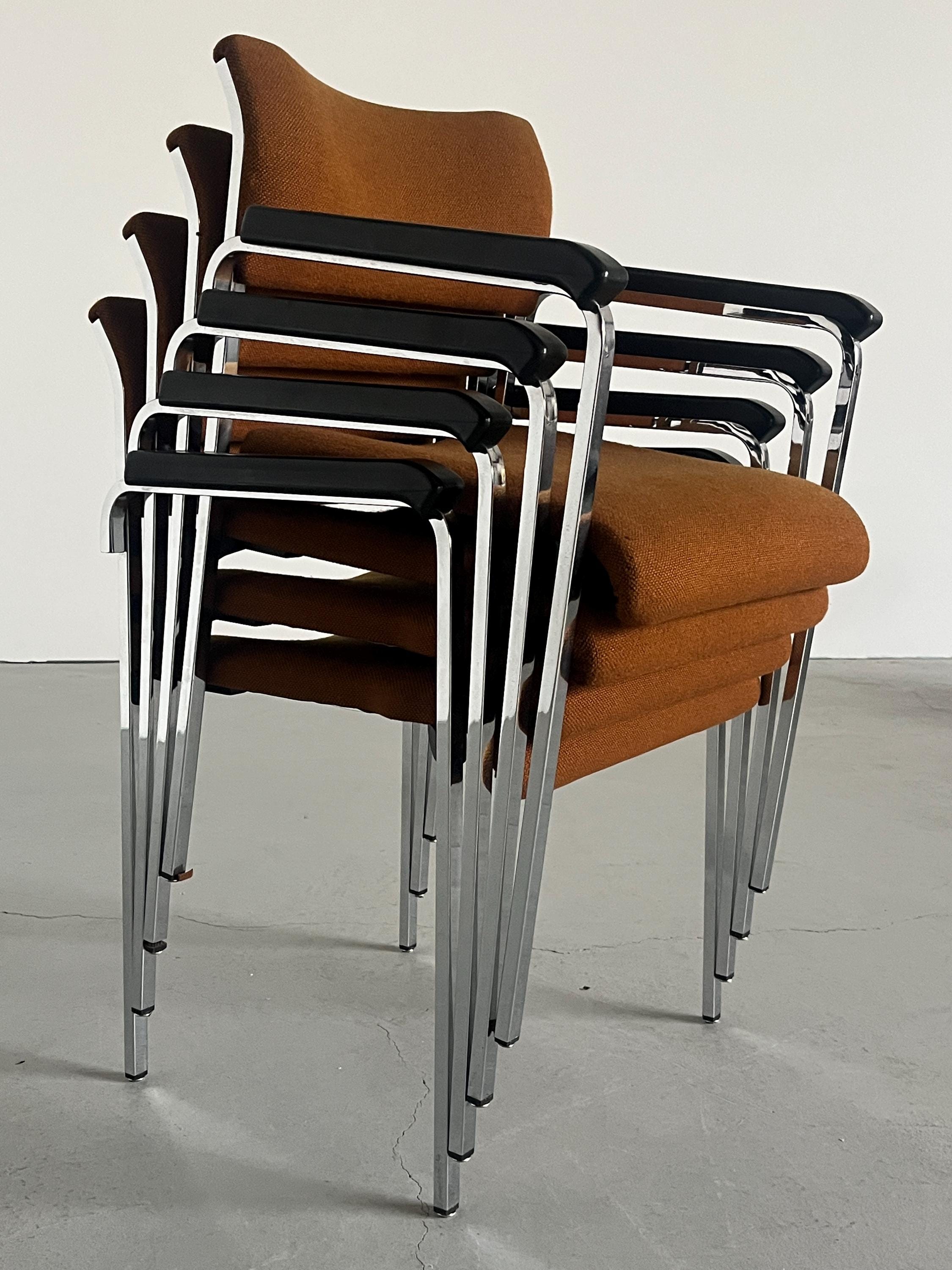 German Chromed Armchairs in Dark Orange Fabric