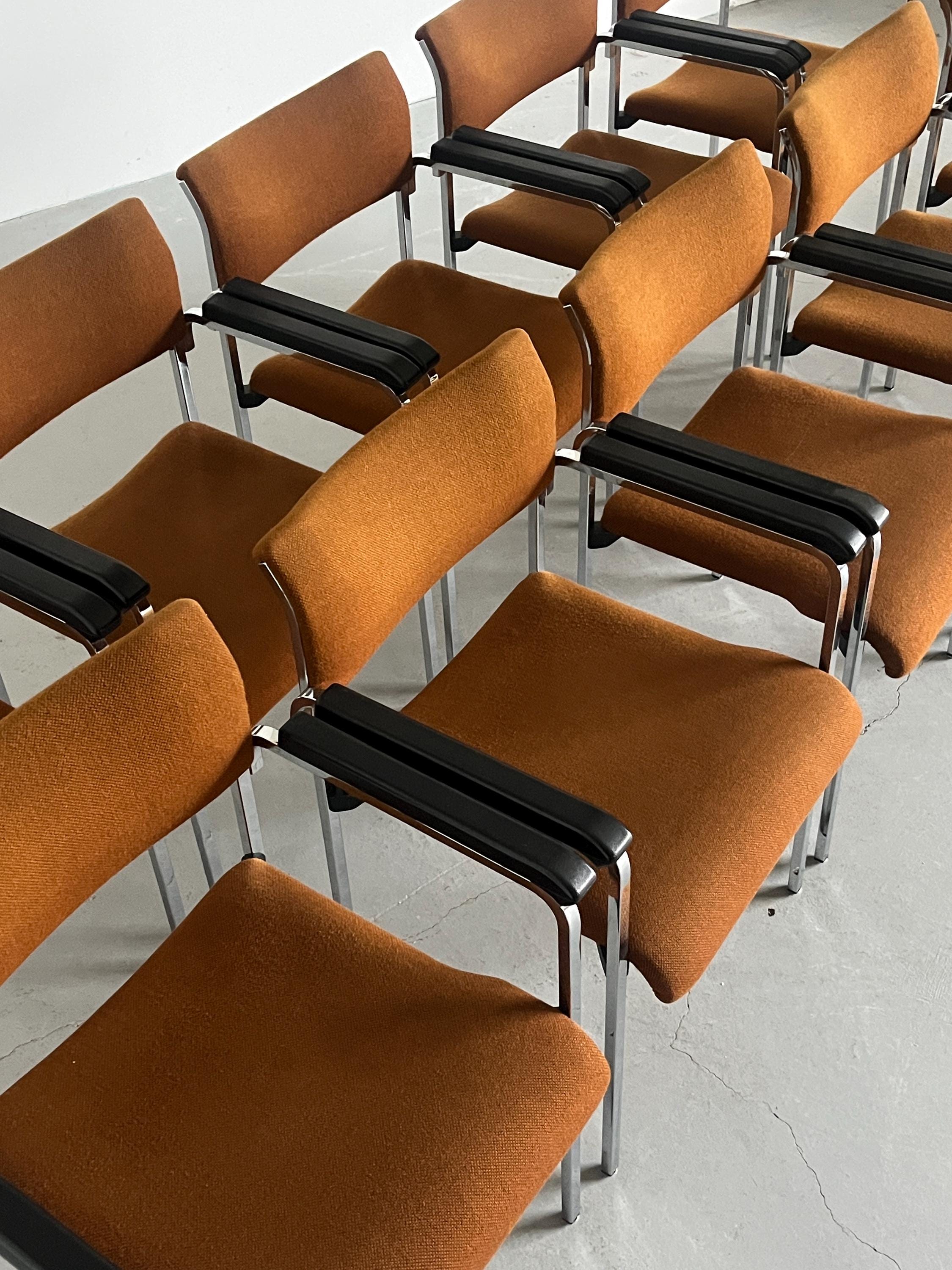 German Chromed Armchairs in Dark Orange Fabric