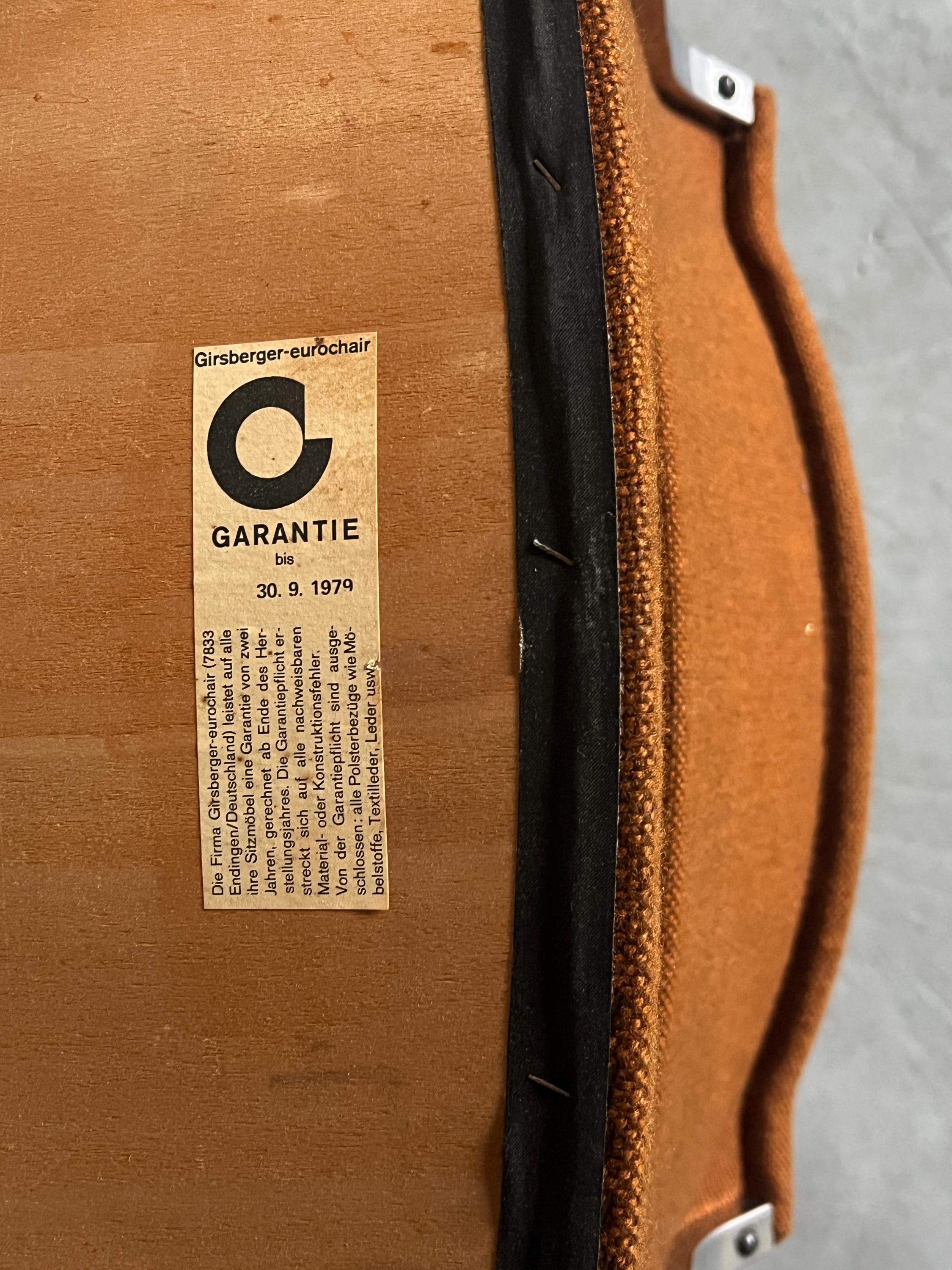 German Chromed Armchairs in Dark Orange Fabric