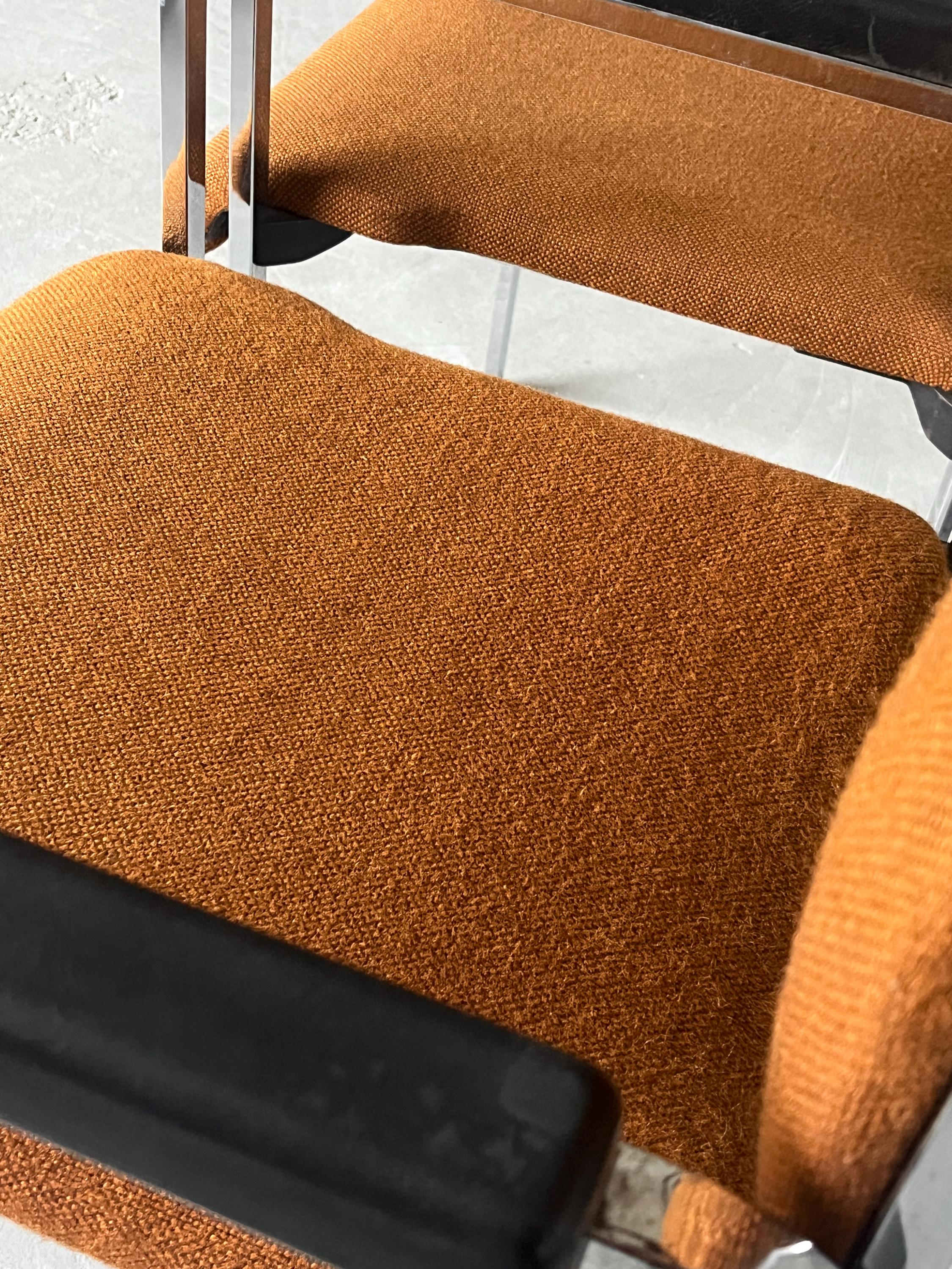 German Chromed Armchairs in Dark Orange Fabric