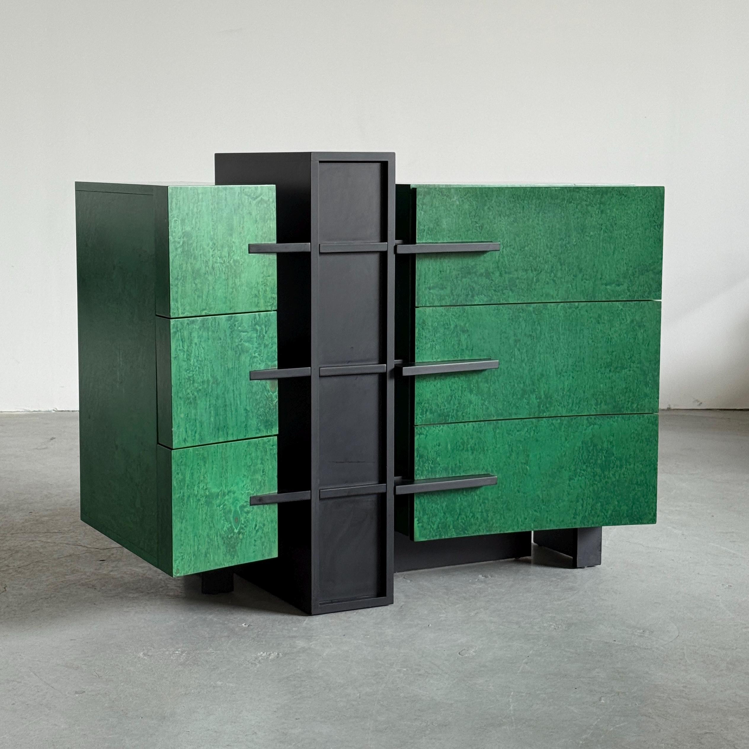 Italian Postmodern Green Lacquered Sideboard