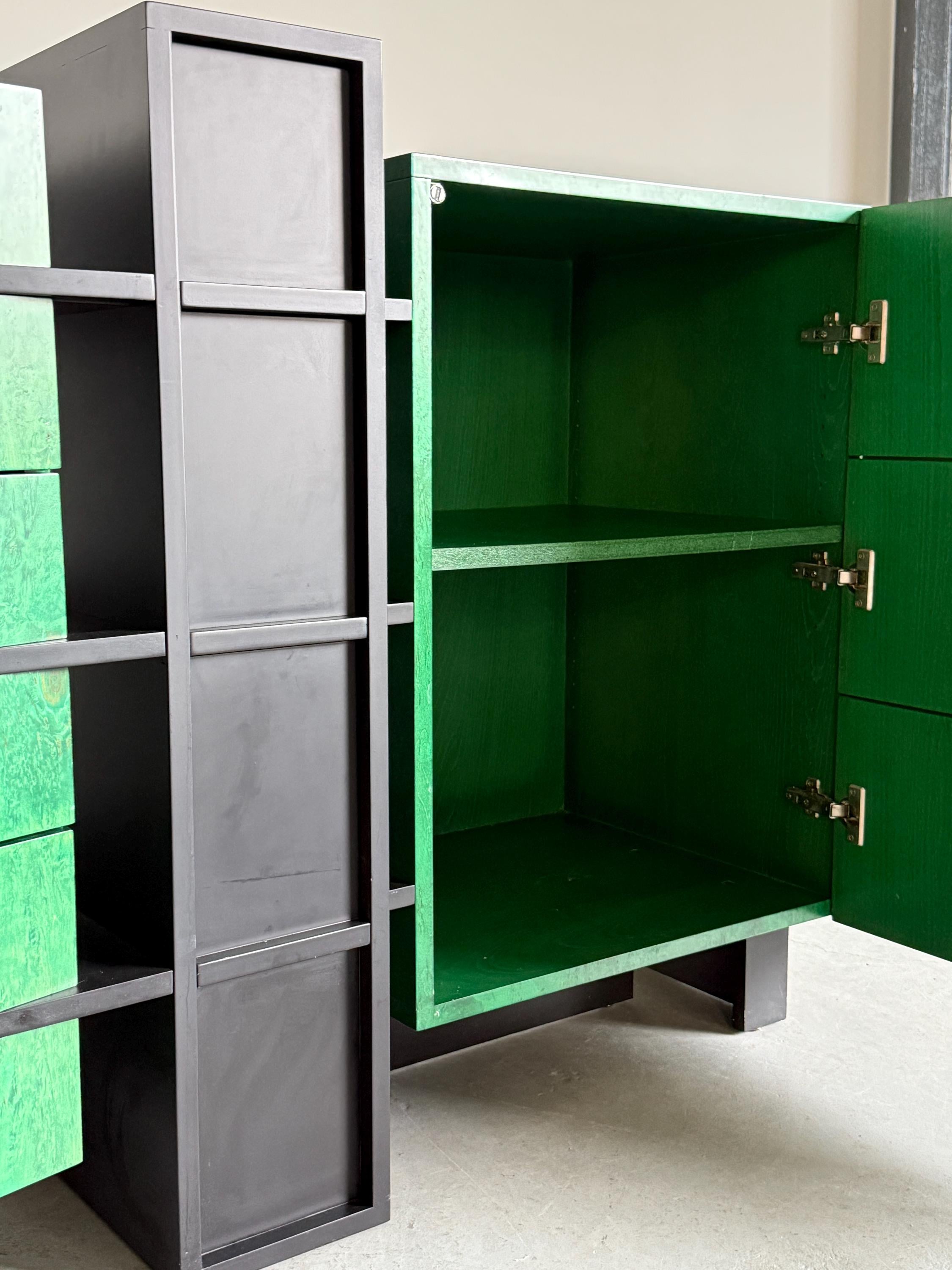 Italian Postmodern Green Lacquered Sideboard