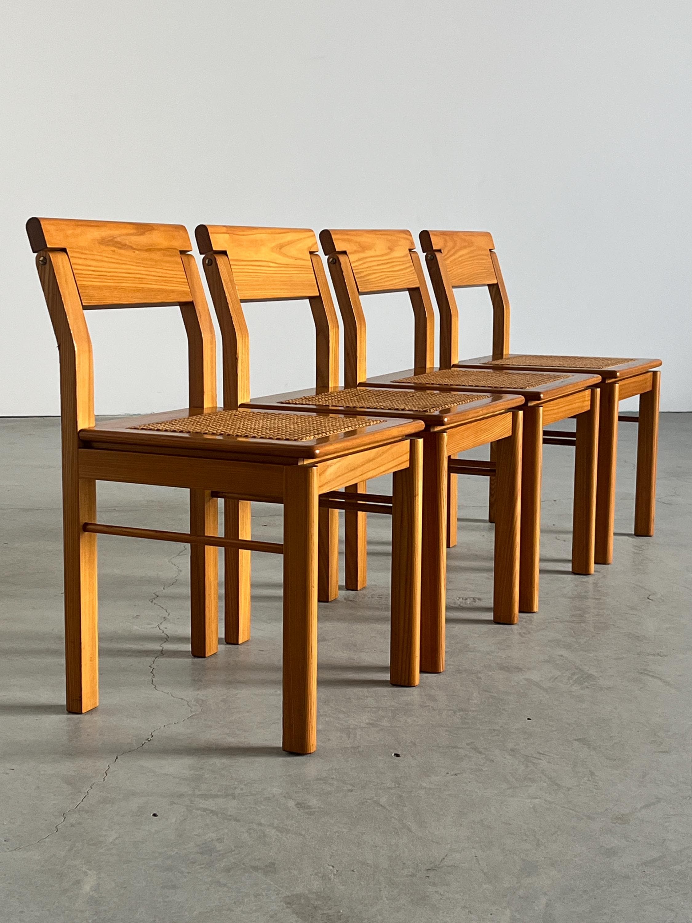 Ash and Cane Vintage Dining Chairs with a Rotating Backrest