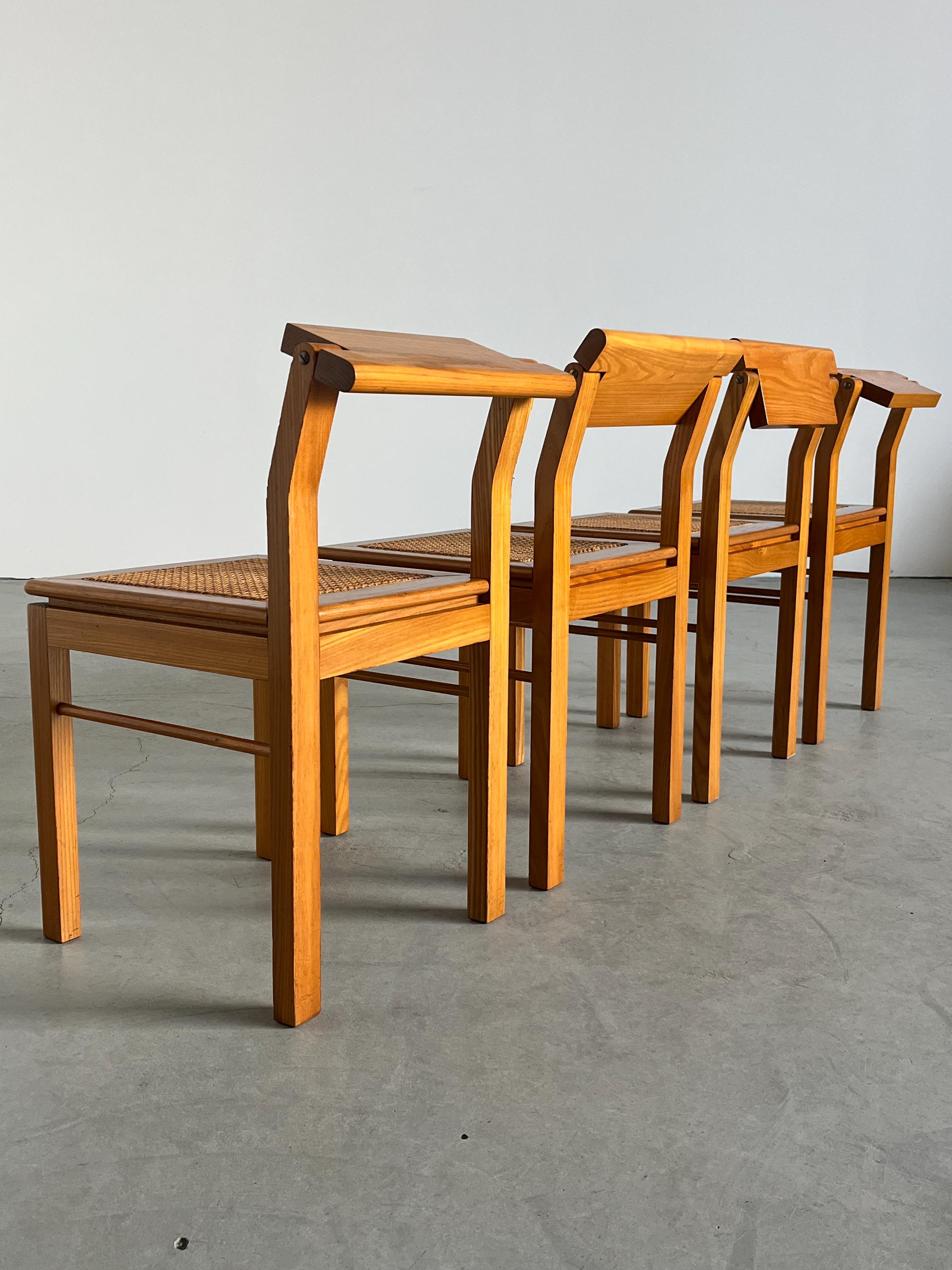 Ash and Cane Vintage Dining Chairs with a Rotating Backrest