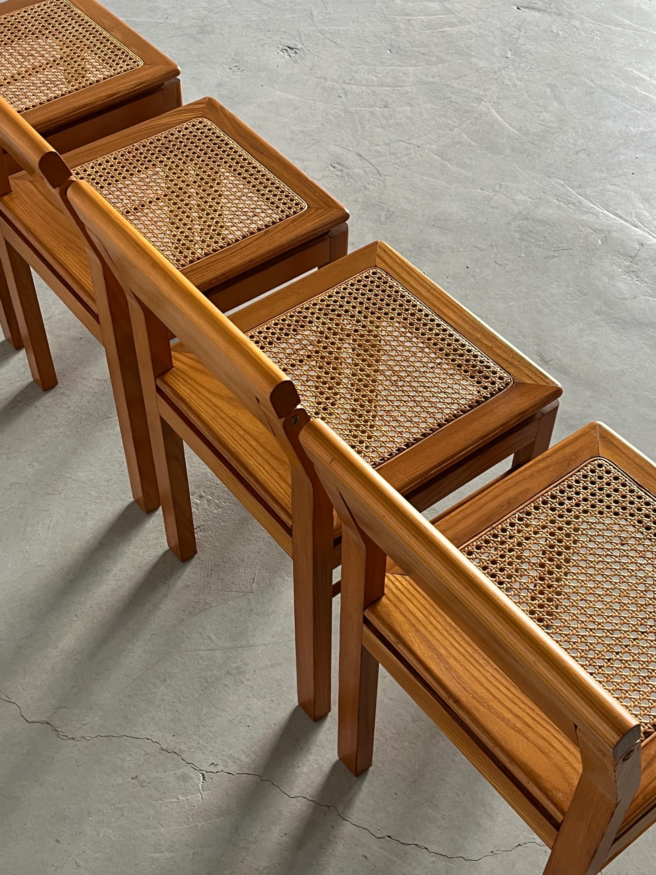 Ash and Cane Vintage Dining Chairs with a Rotating Backrest