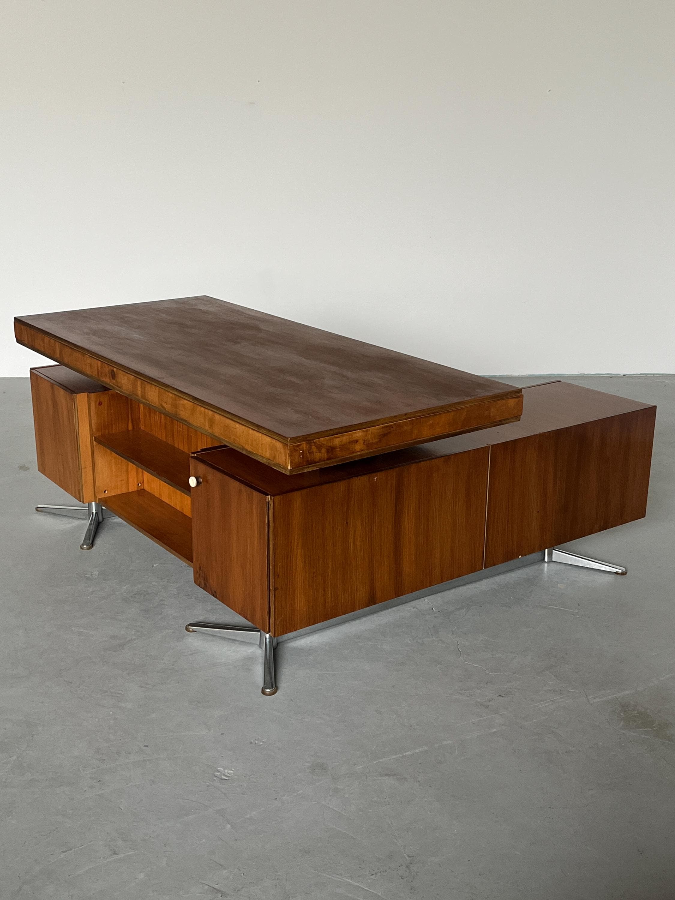 Mid-Century Executive Desk in Walnut Veneer, West Germany