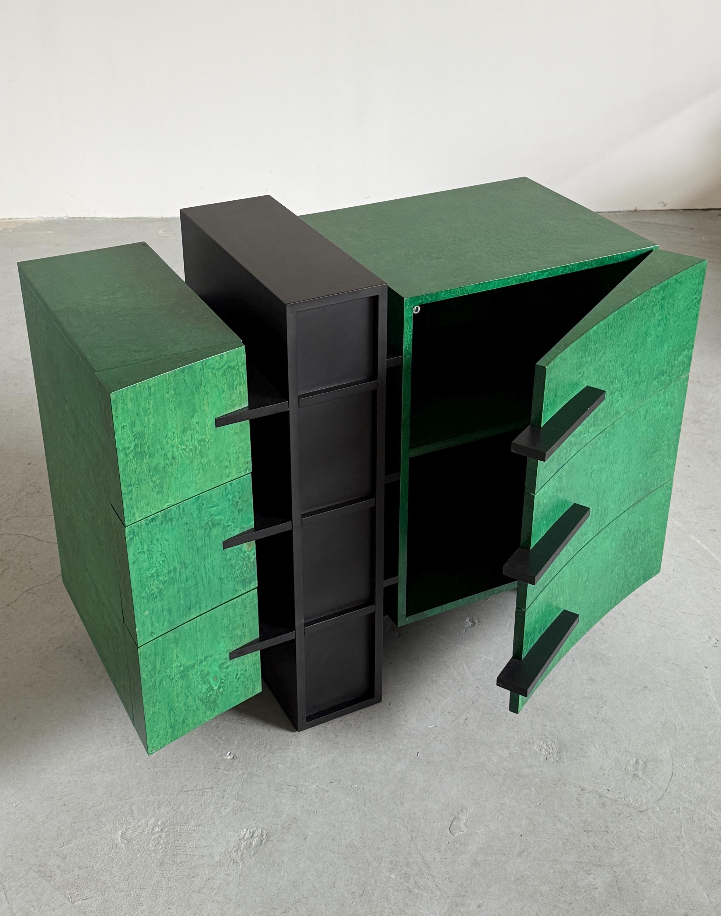 Italian Postmodern Green Lacquered Sideboard