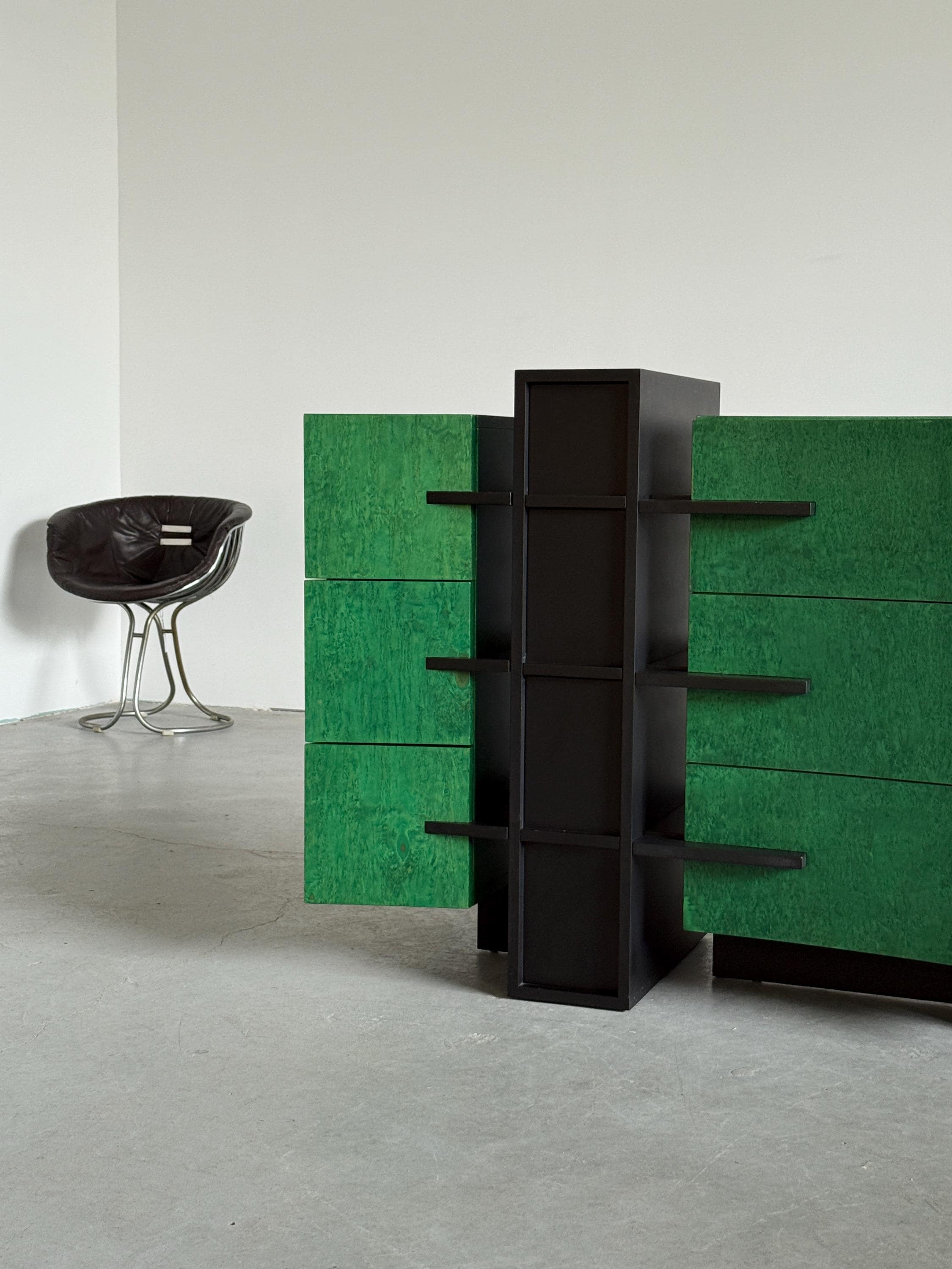 Italian Postmodern Green Lacquered Sideboard