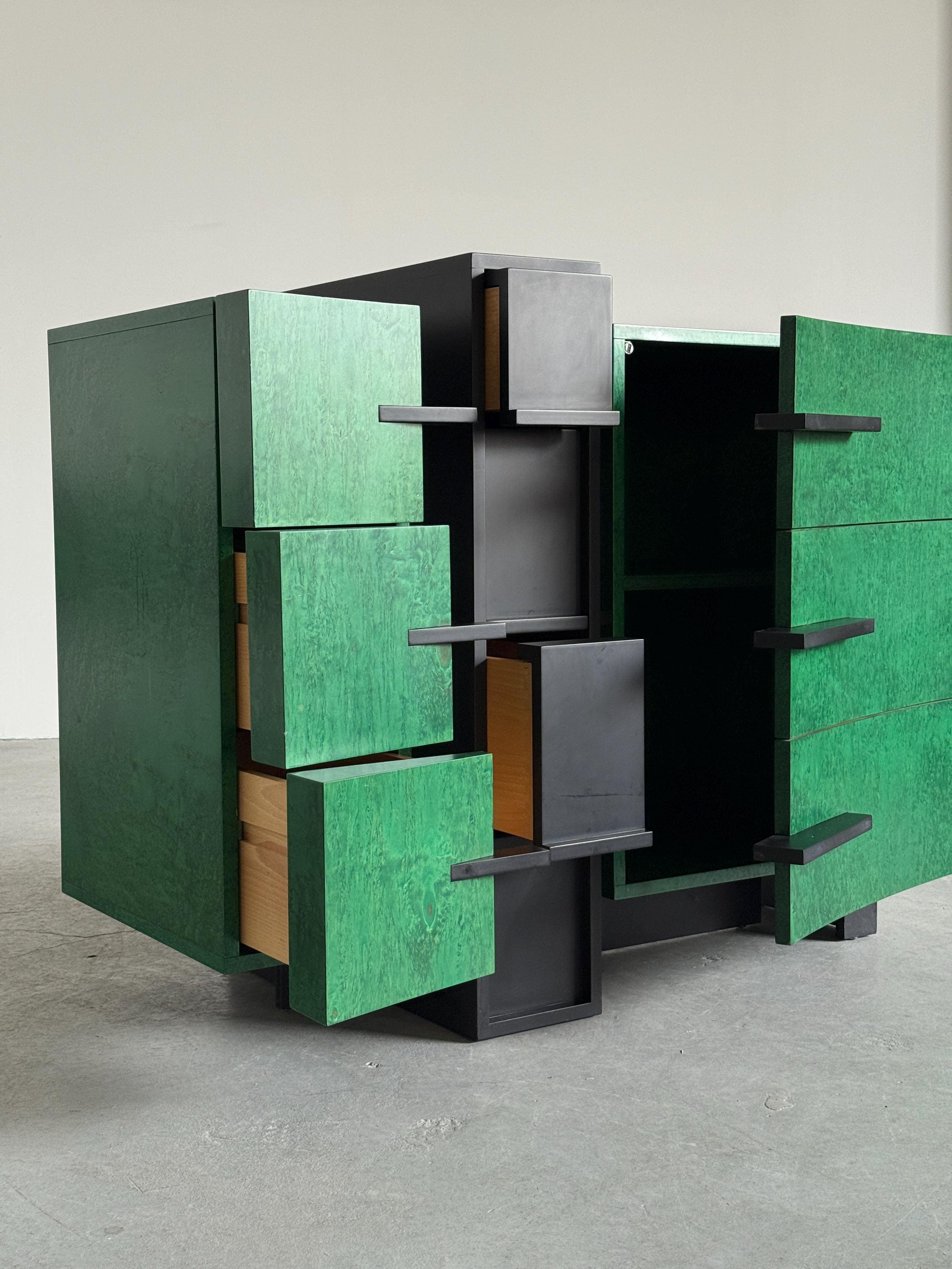 Italian Postmodern Green Lacquered Sideboard