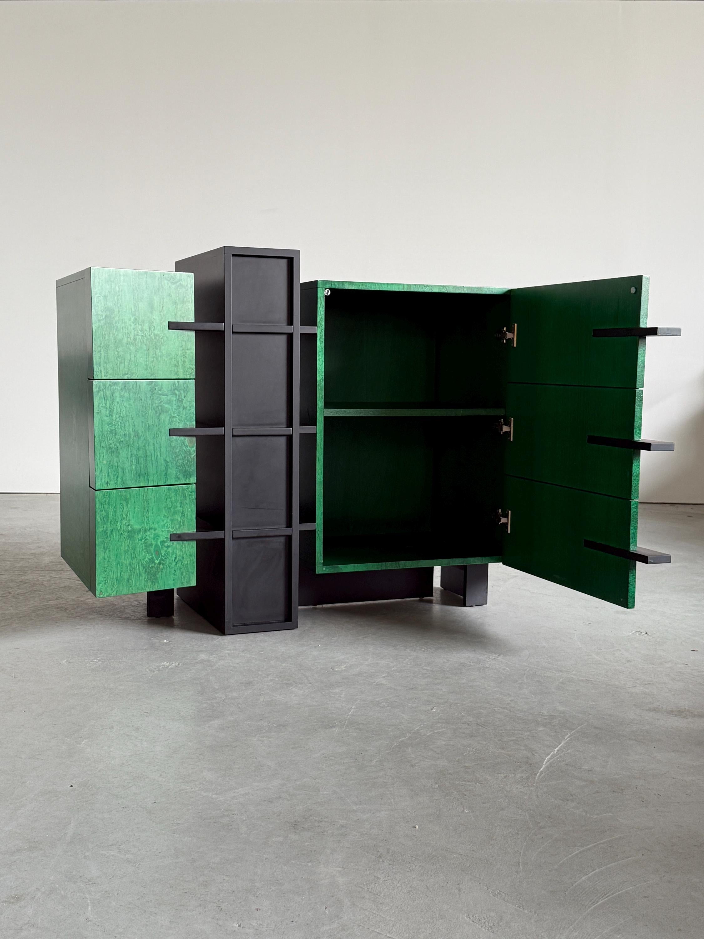Italian Postmodern Green Lacquered Sideboard