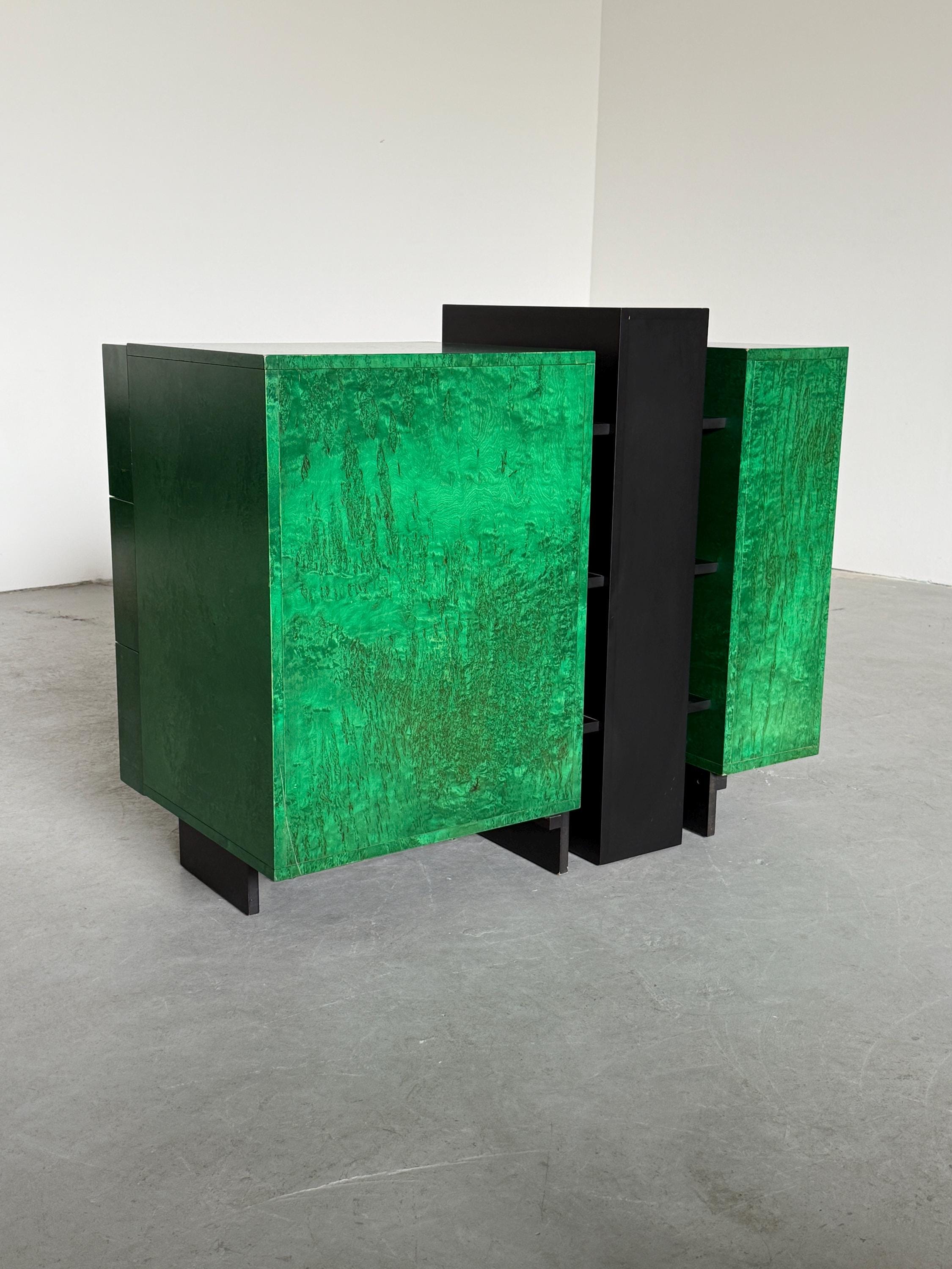 Italian Postmodern Green Lacquered Sideboard