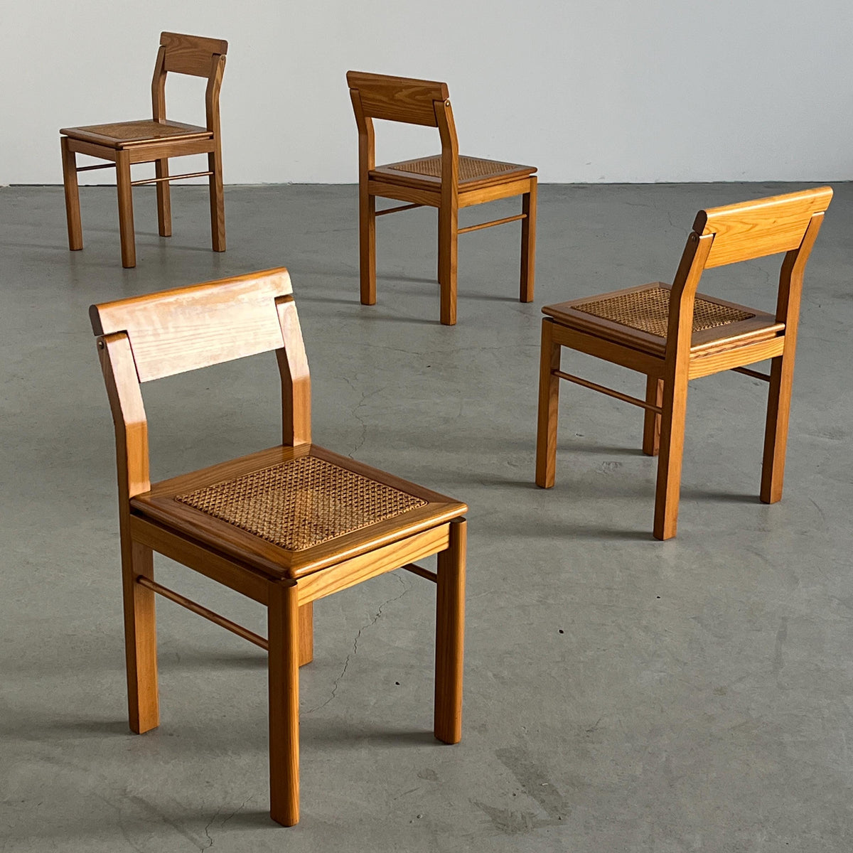 Ash and Cane Vintage Dining Chairs with a Rotating Backrest