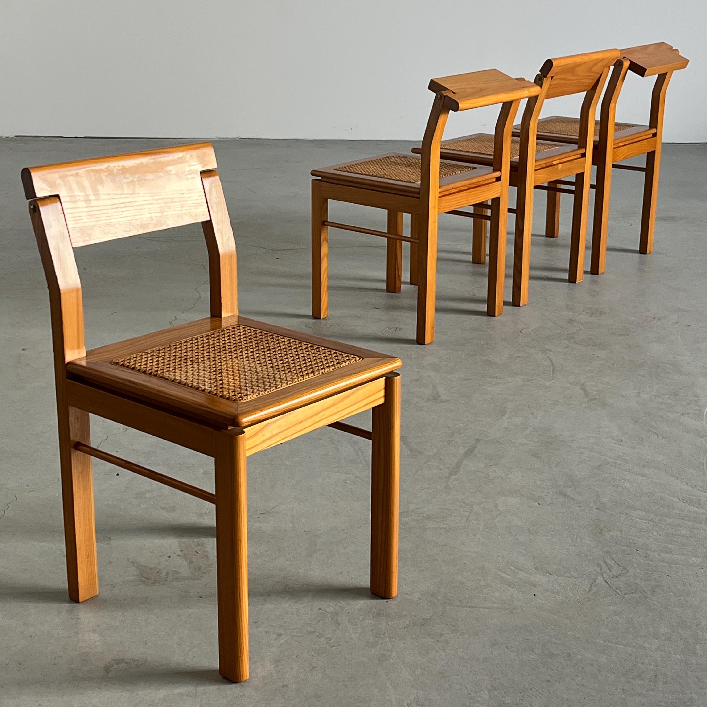 Ash and Cane Vintage Dining Chairs with a Rotating Backrest