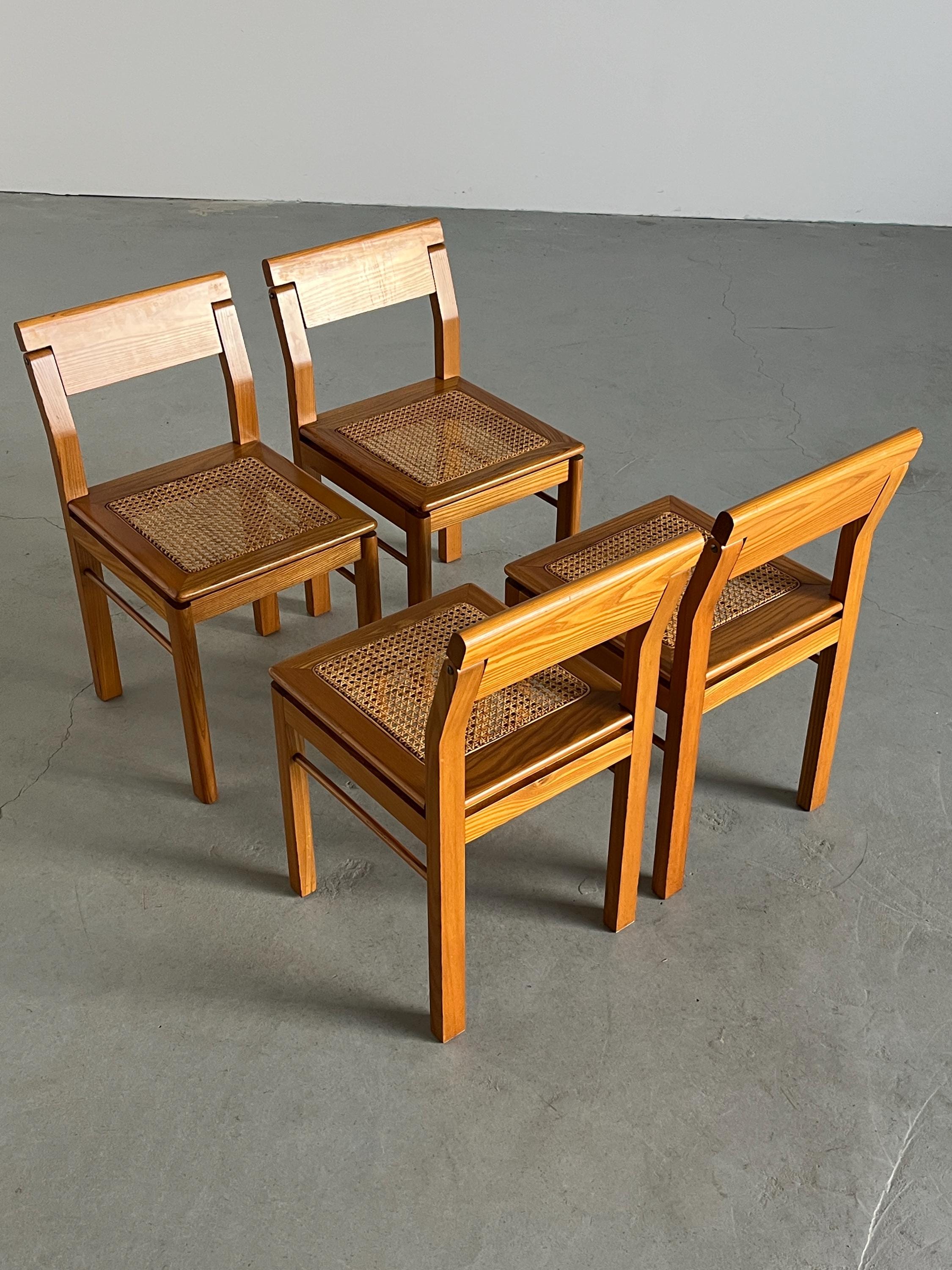 Ash and Cane Vintage Dining Chairs with a Rotating Backrest
