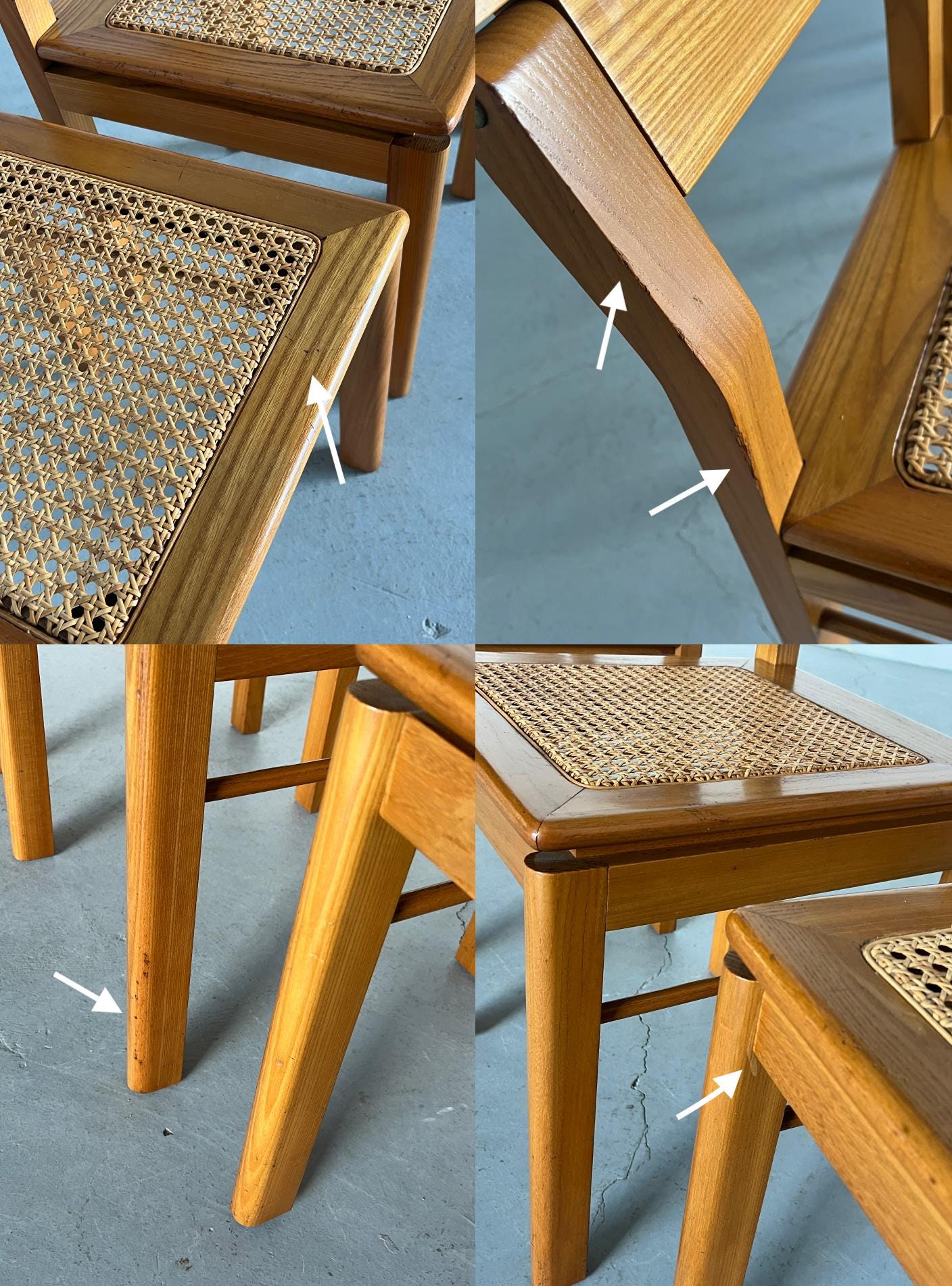 Ash and Cane Vintage Dining Chairs with a Rotating Backrest