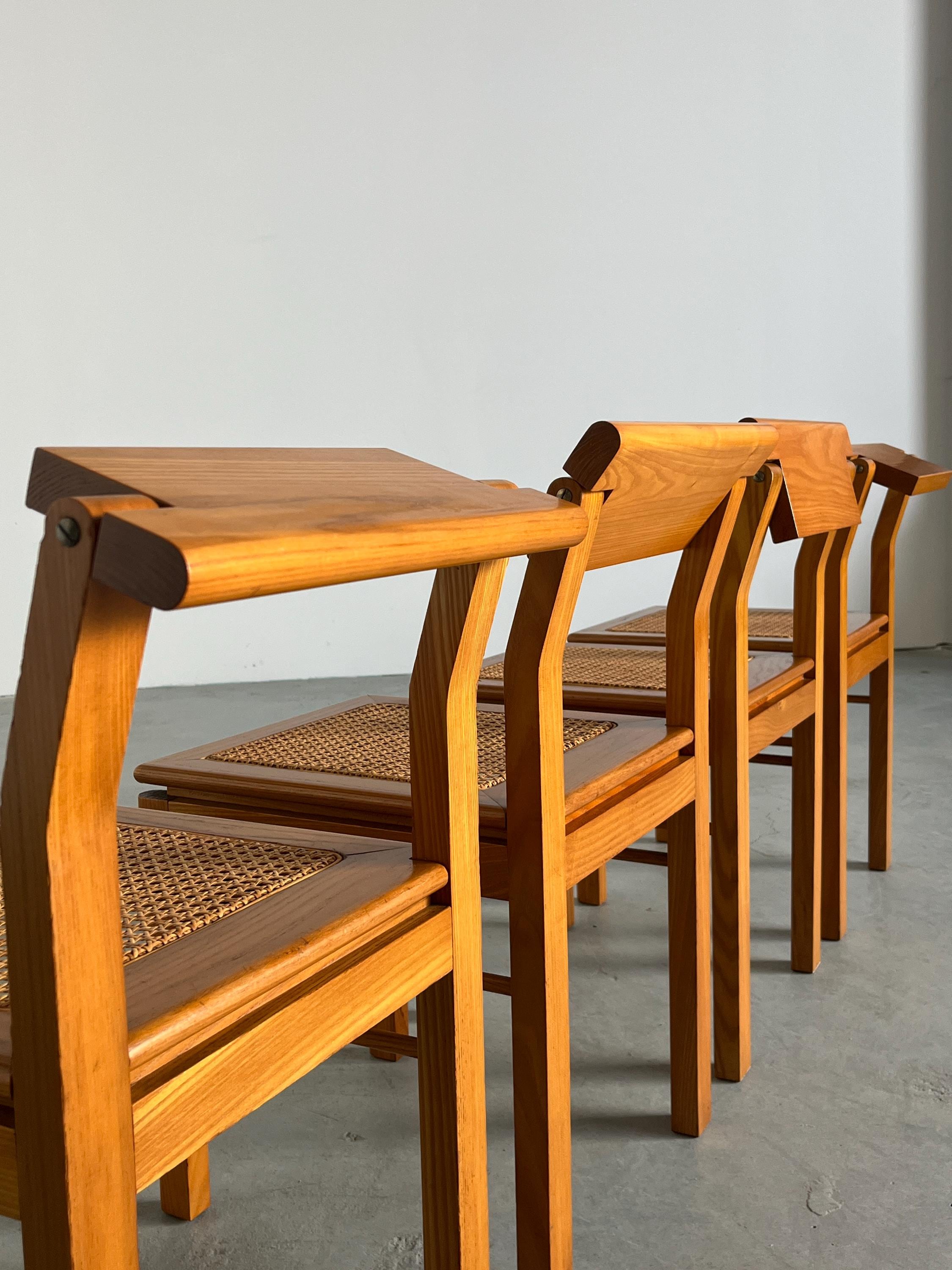 Ash and Cane Vintage Dining Chairs with a Rotating Backrest