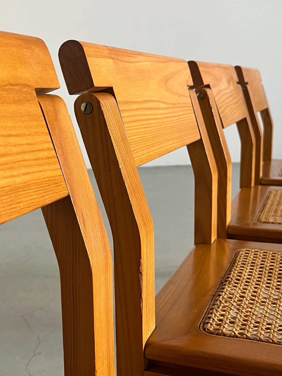 Ash and Cane Vintage Dining Chairs with a Rotating Backrest