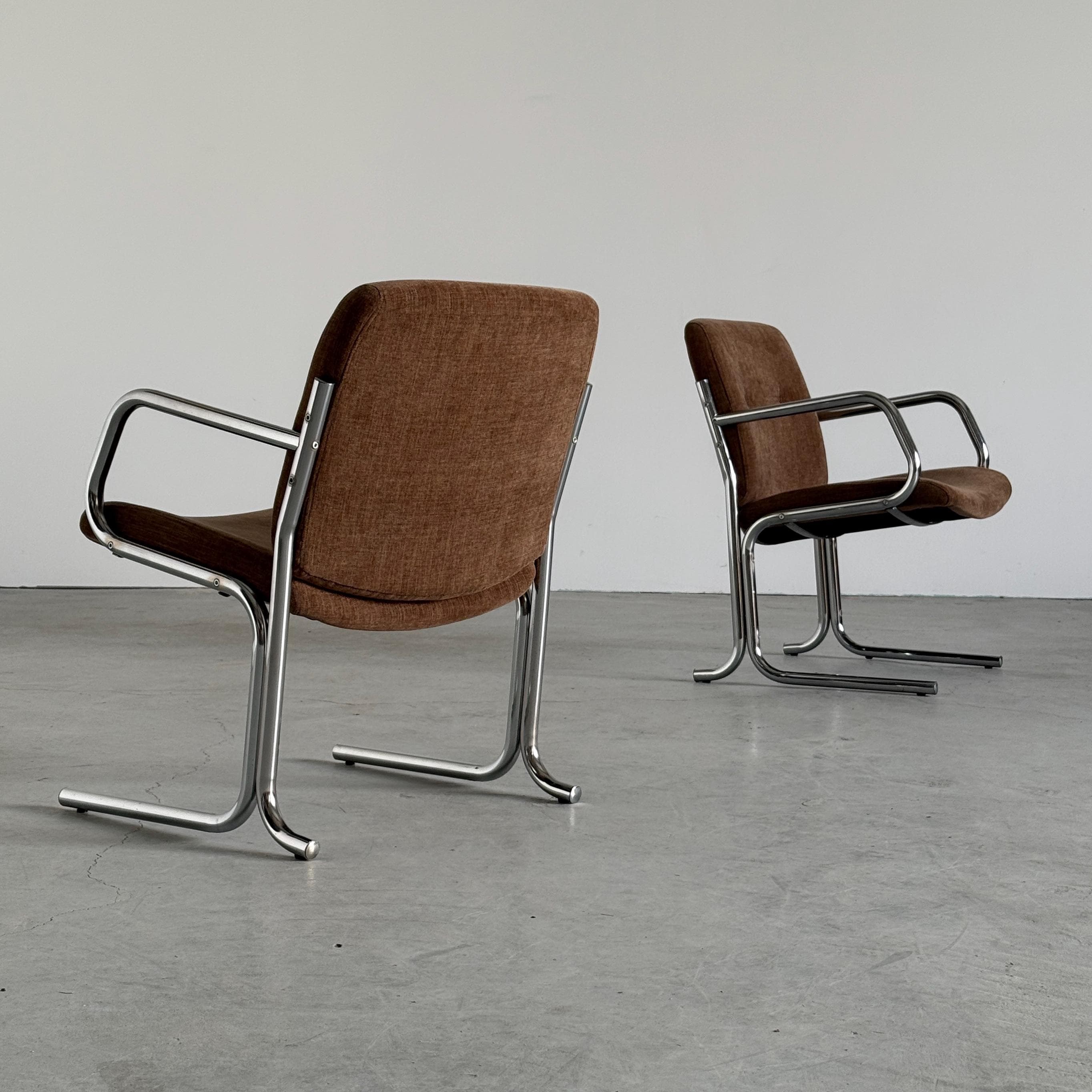 Mid-Century Chromed Cantilever Armchairs