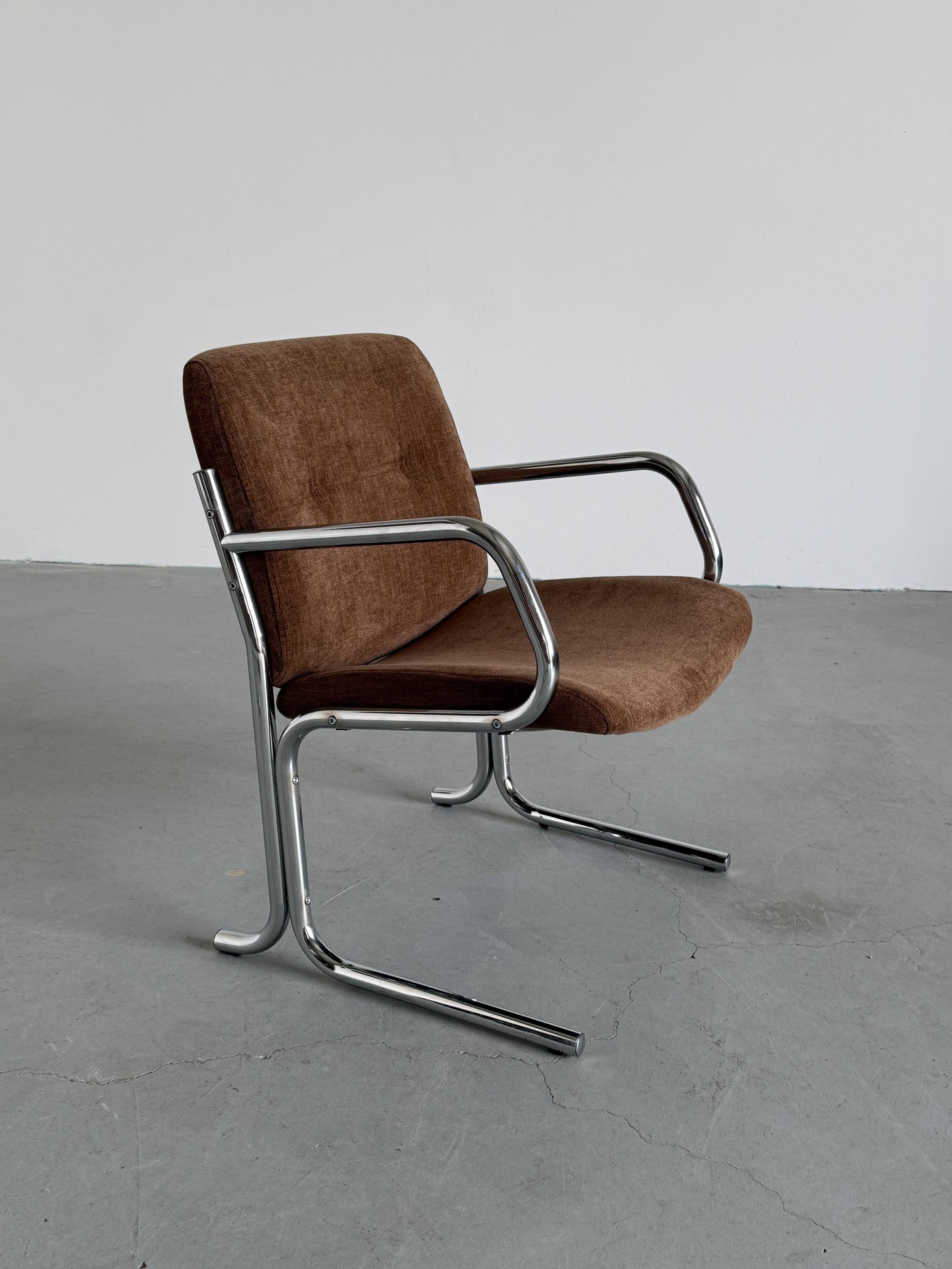 Mid-Century Chromed Cantilever Armchairs