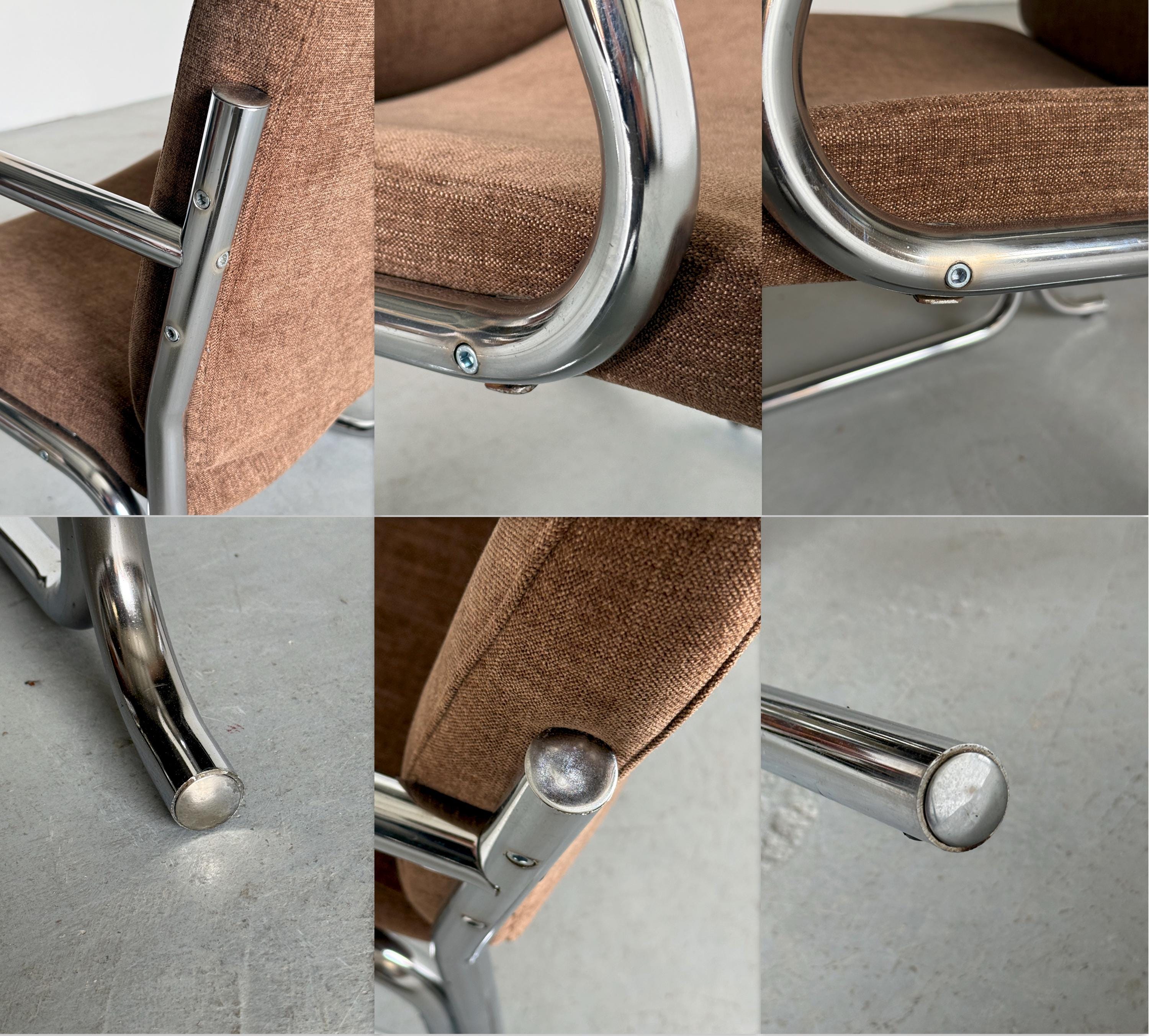 Mid-Century Chromed Cantilever Armchairs