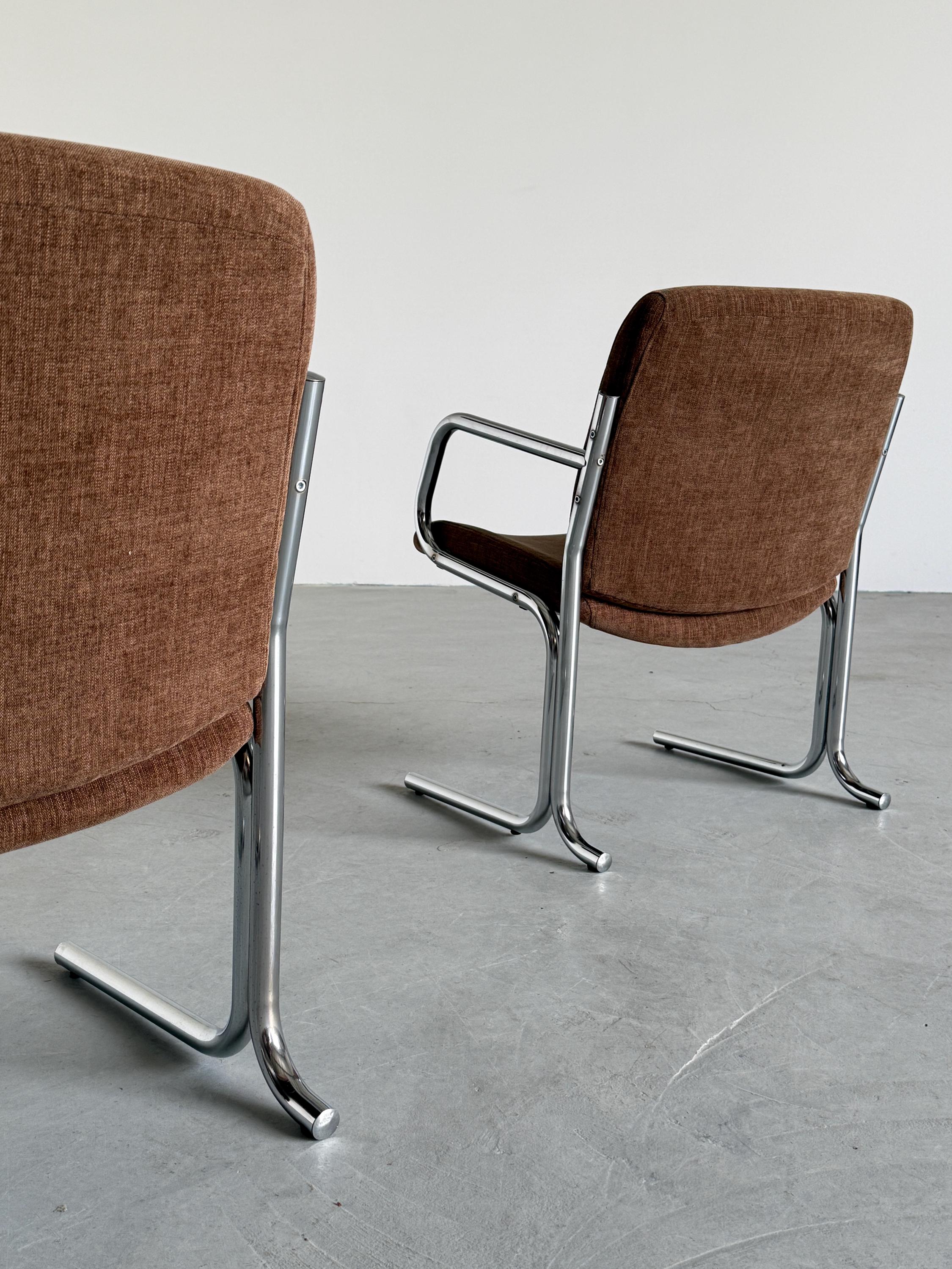 Mid-Century Chromed Cantilever Armchairs