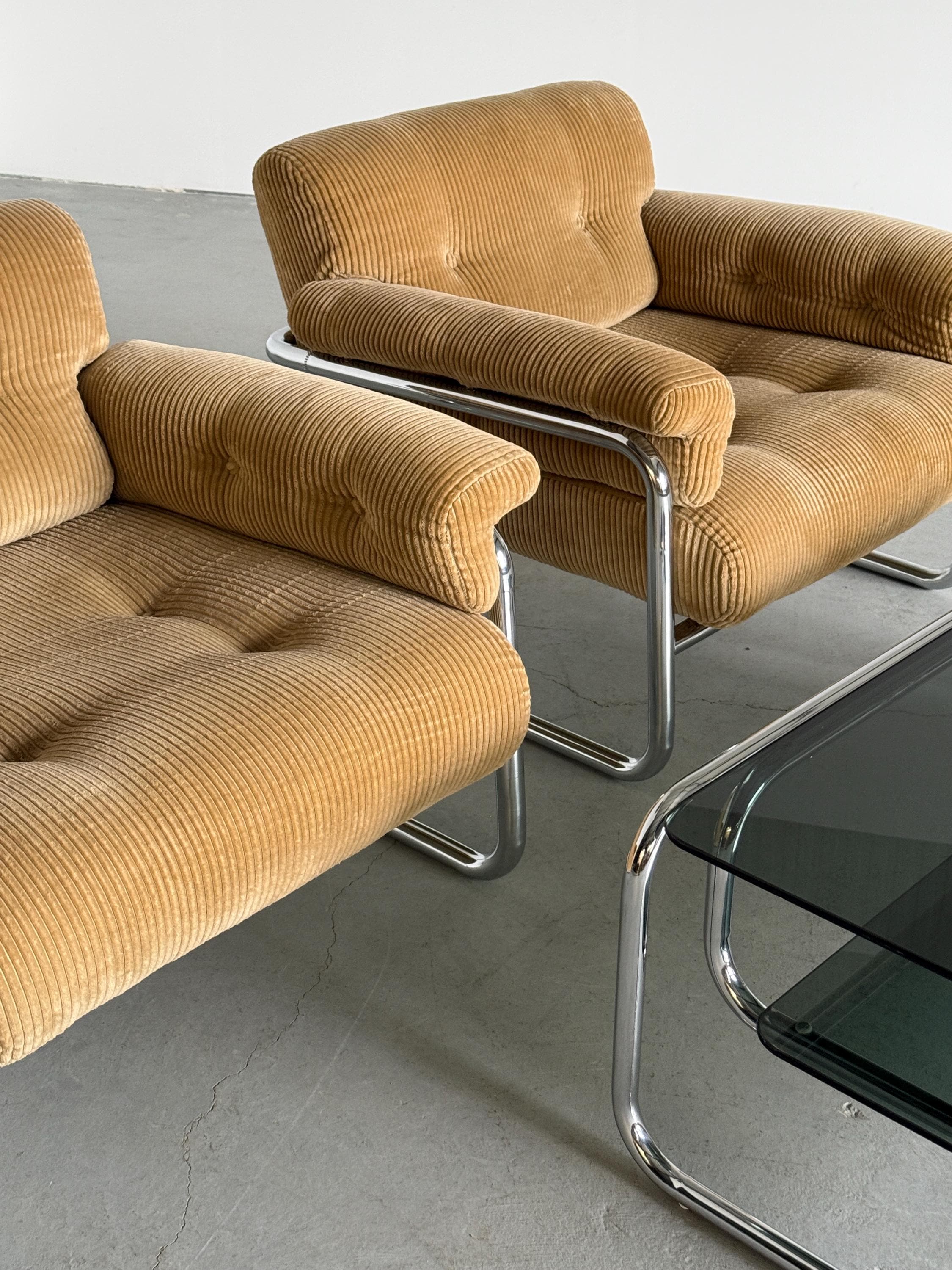 Lounge Chairs in Beige Corduroy