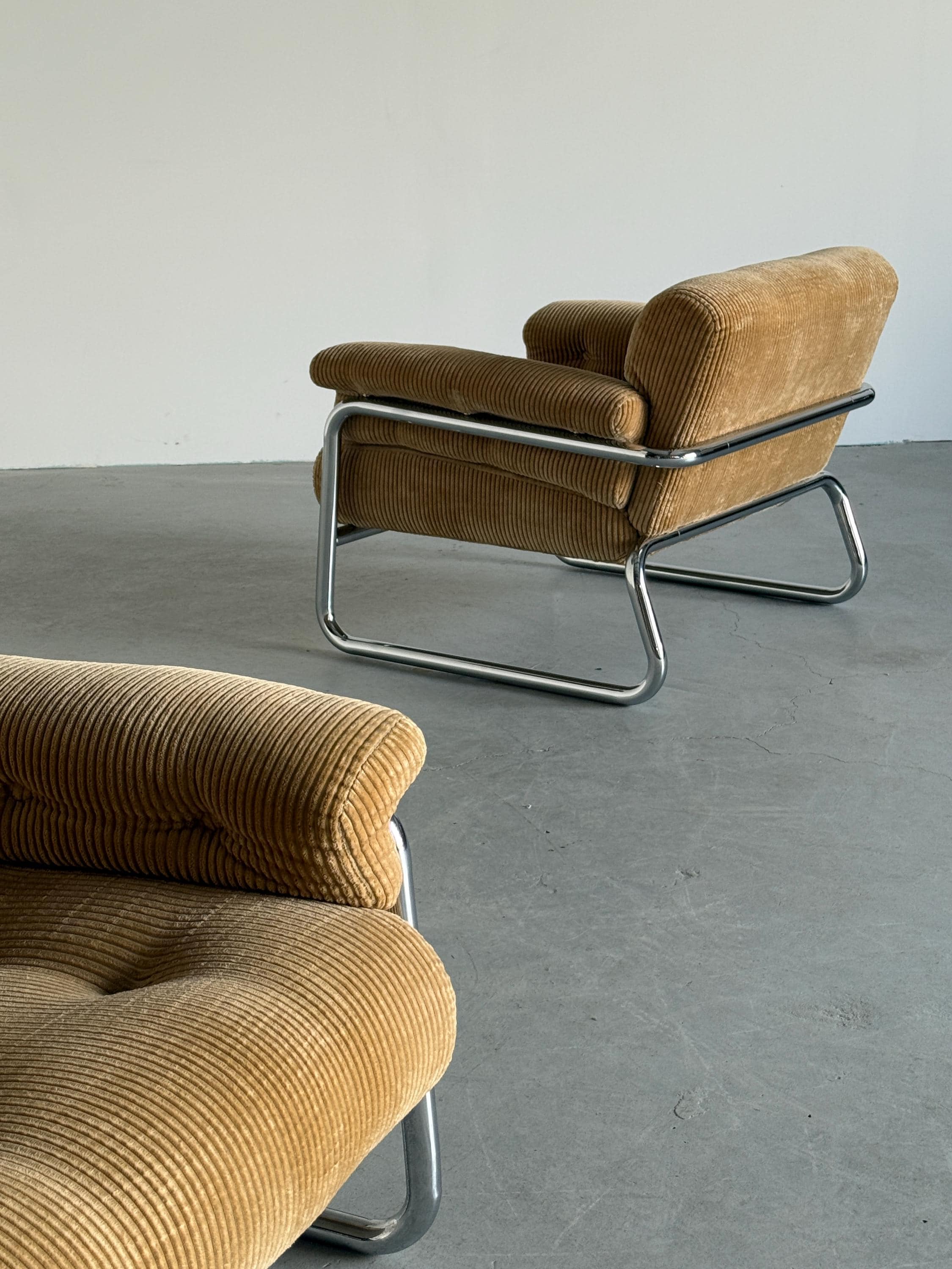 Lounge Chairs in Beige Corduroy