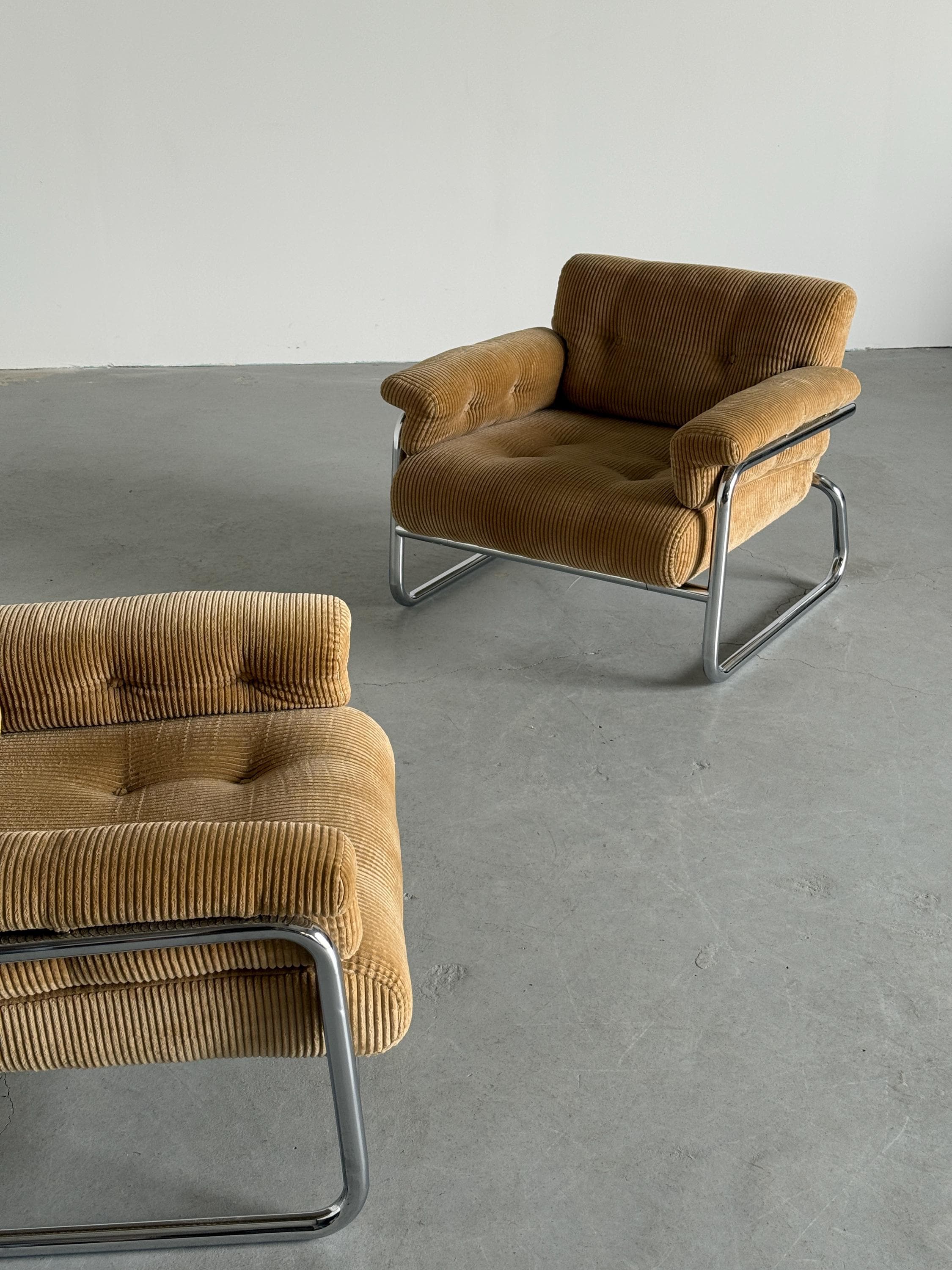 Lounge Chairs in Beige Corduroy