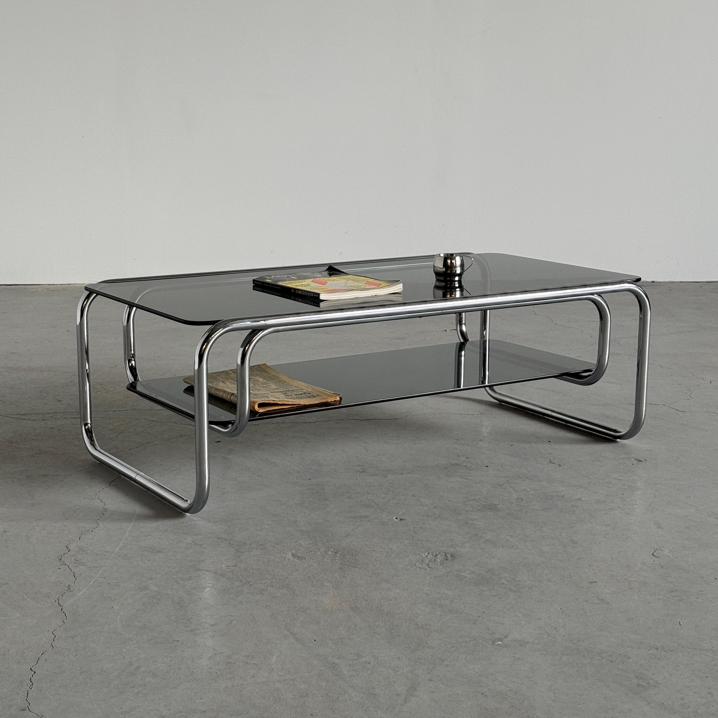 Chrome Coffee Table with Smoked Glass