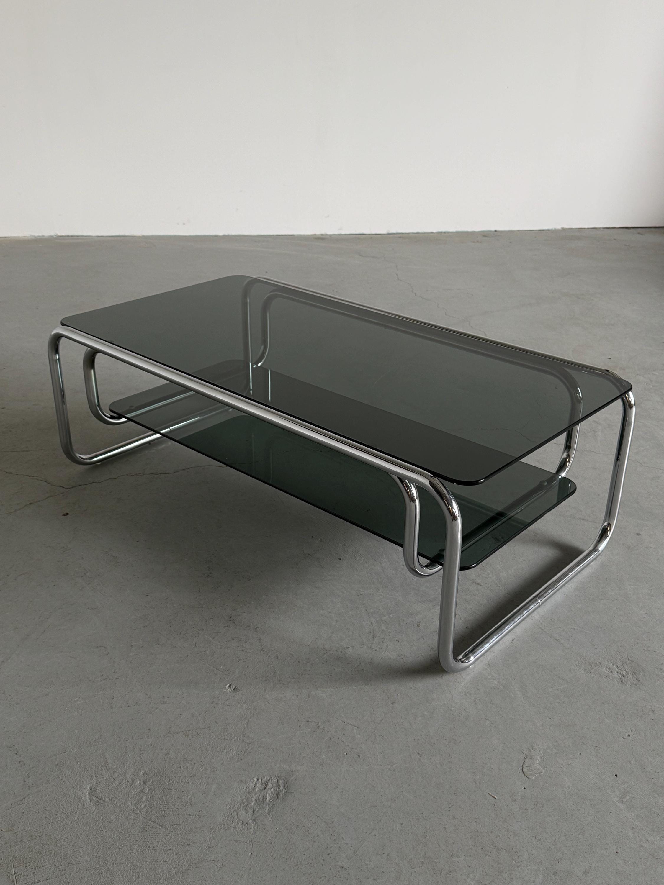 Chrome Coffee Table with Smoked Glass