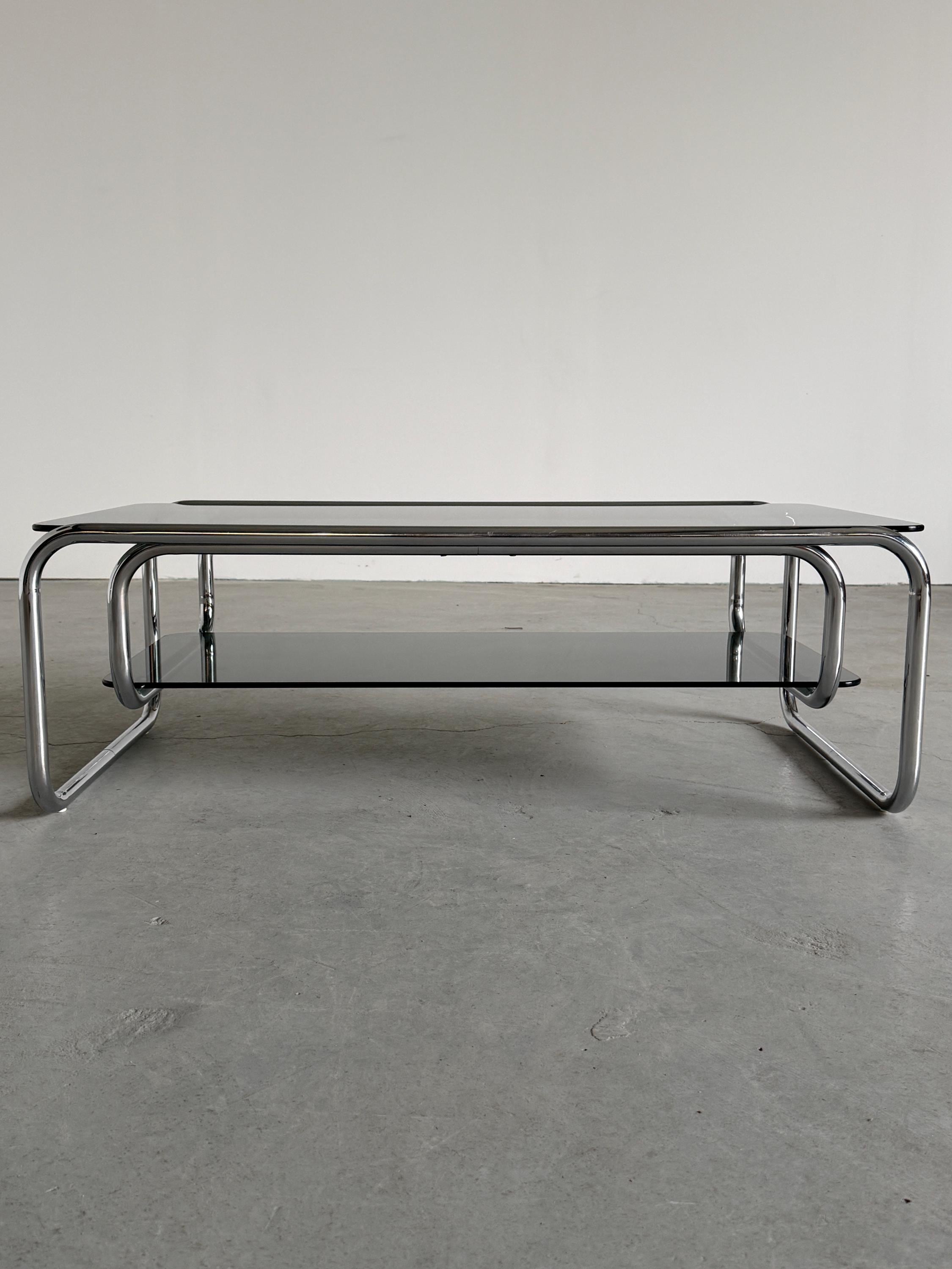 Chrome Coffee Table with Smoked Glass