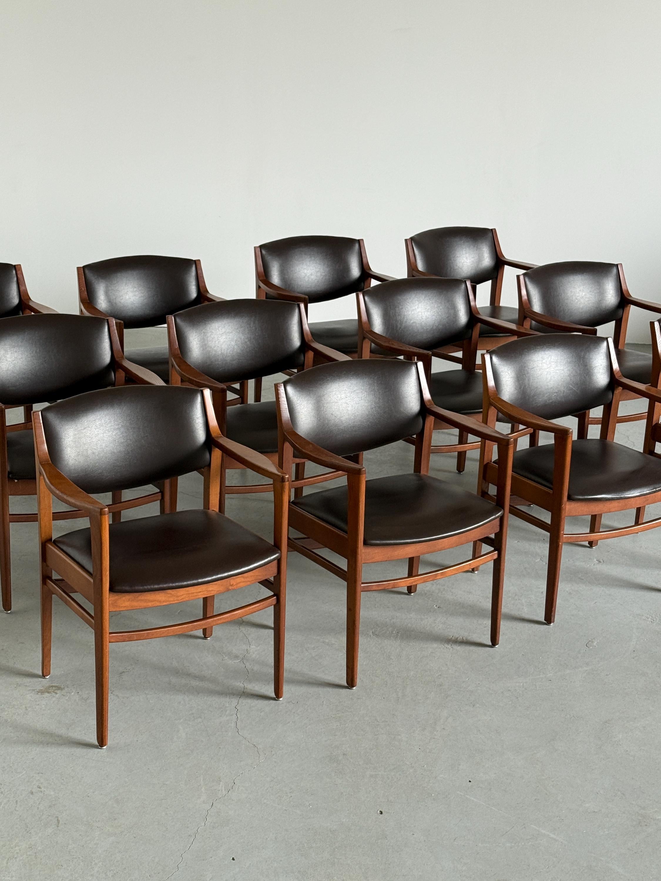 Armchairs in Walnut Stained Wood and Faux Leather