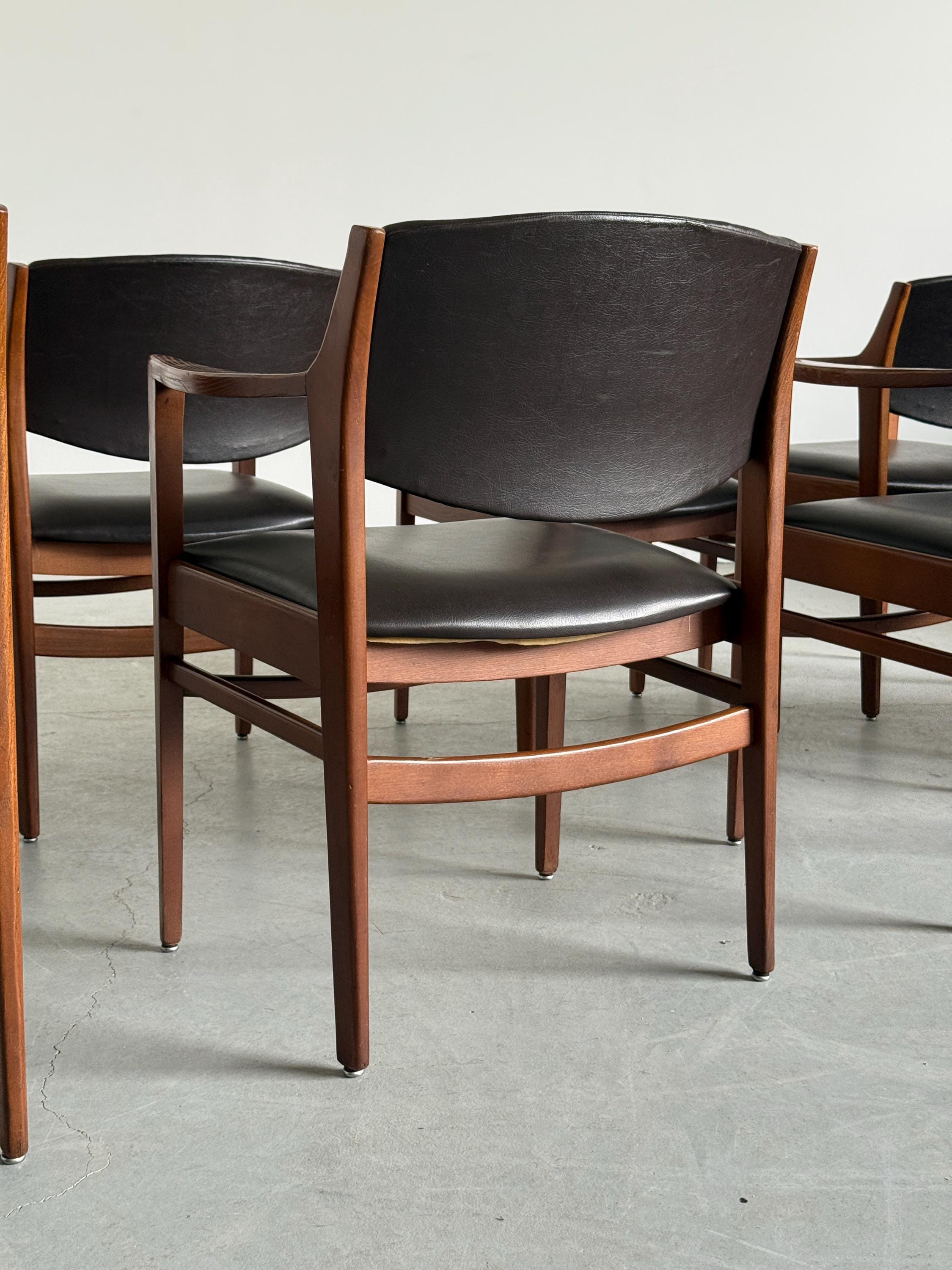Armchairs in Walnut Stained Wood and Faux Leather