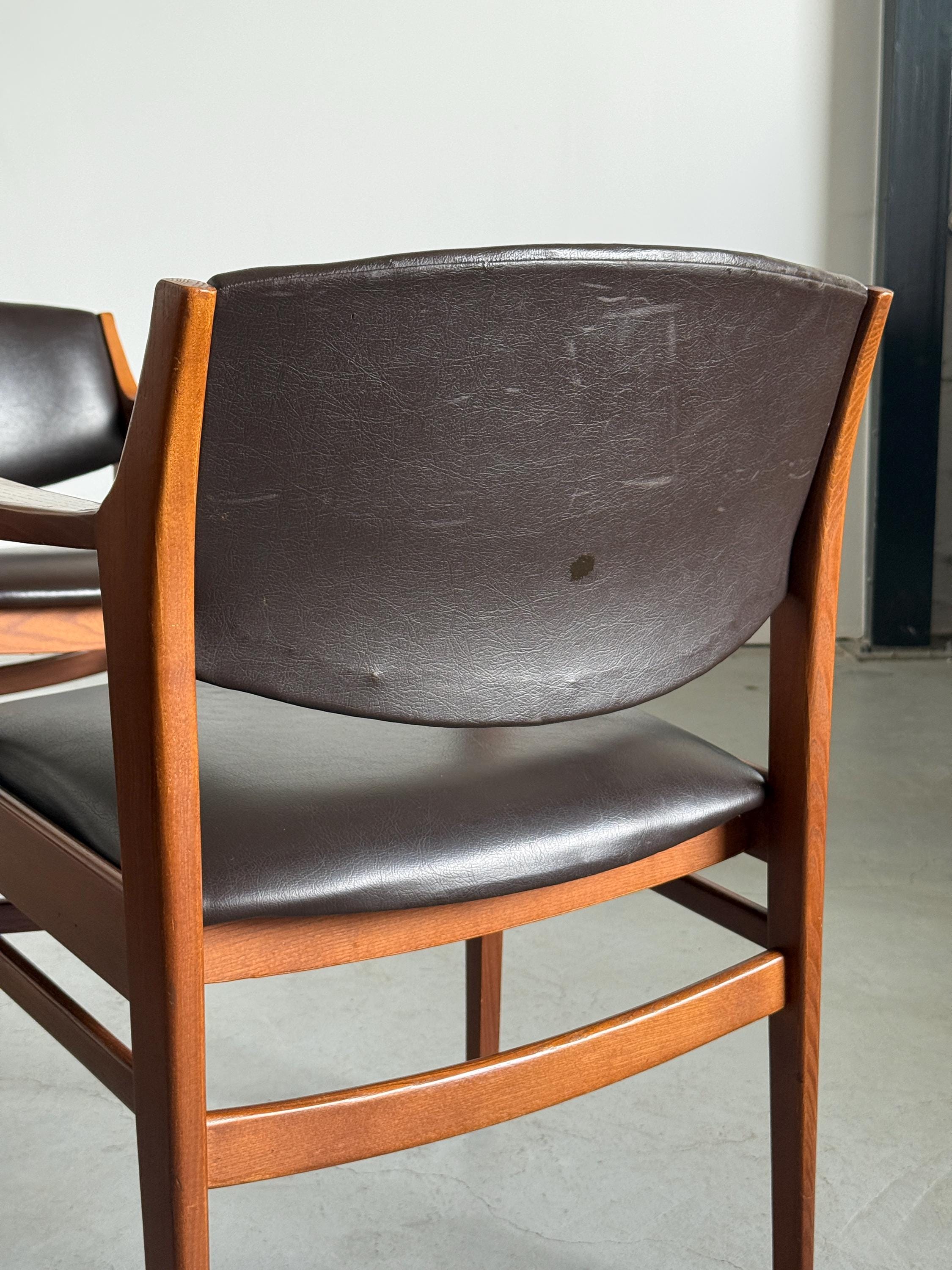 Armchairs in Walnut Stained Wood and Faux Leather
