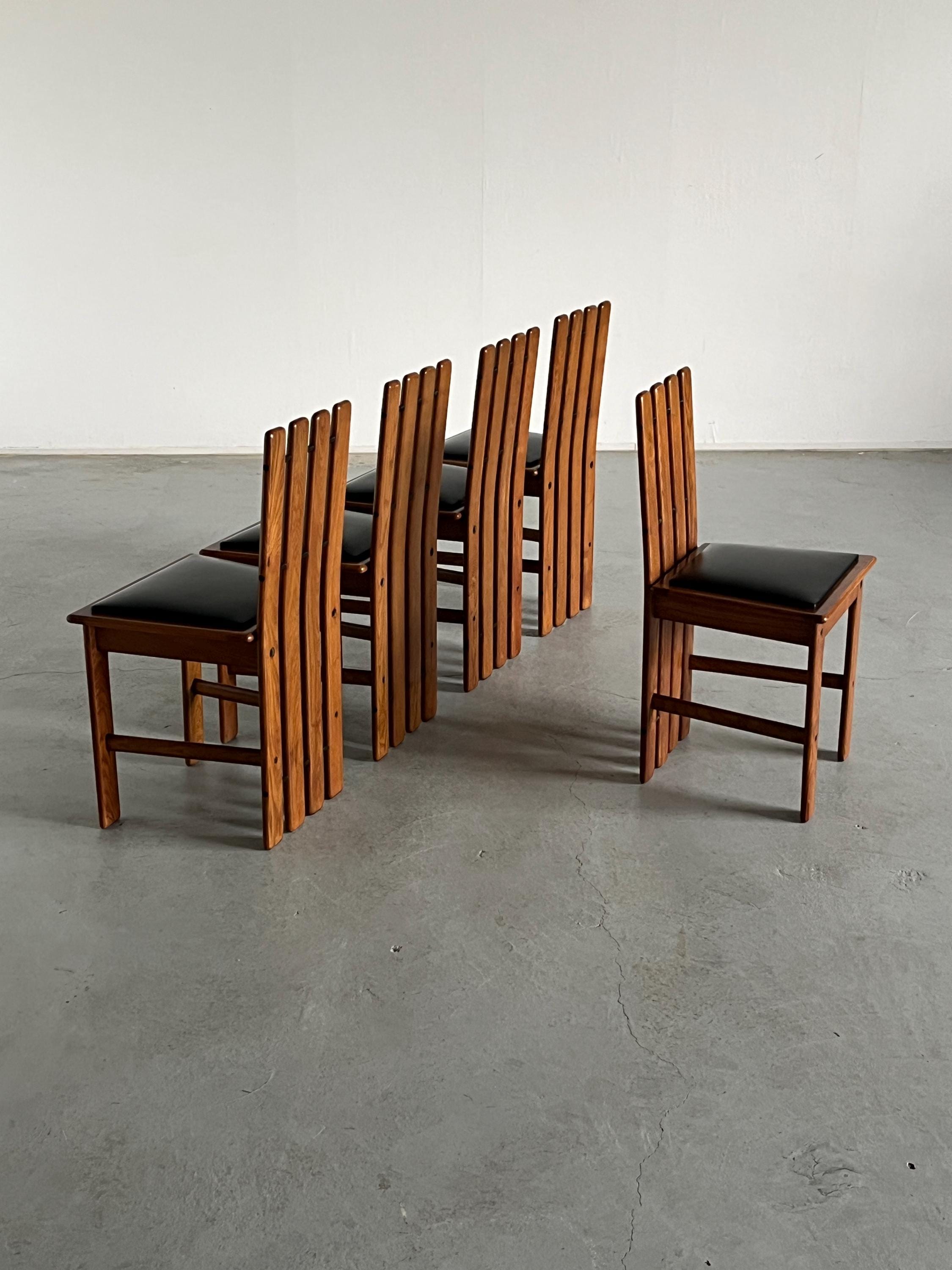 Dining Chairs in Wood and Black Leather