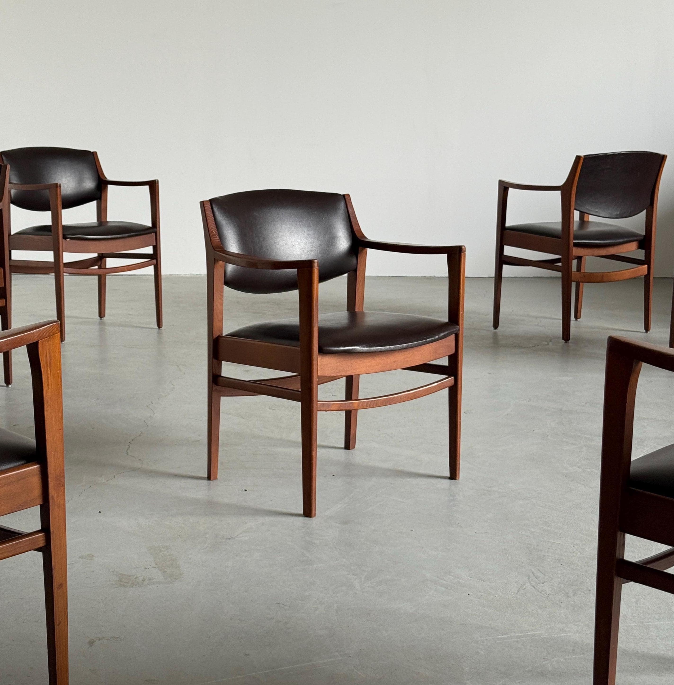 Armchairs in Walnut Stained Wood and Faux Leather