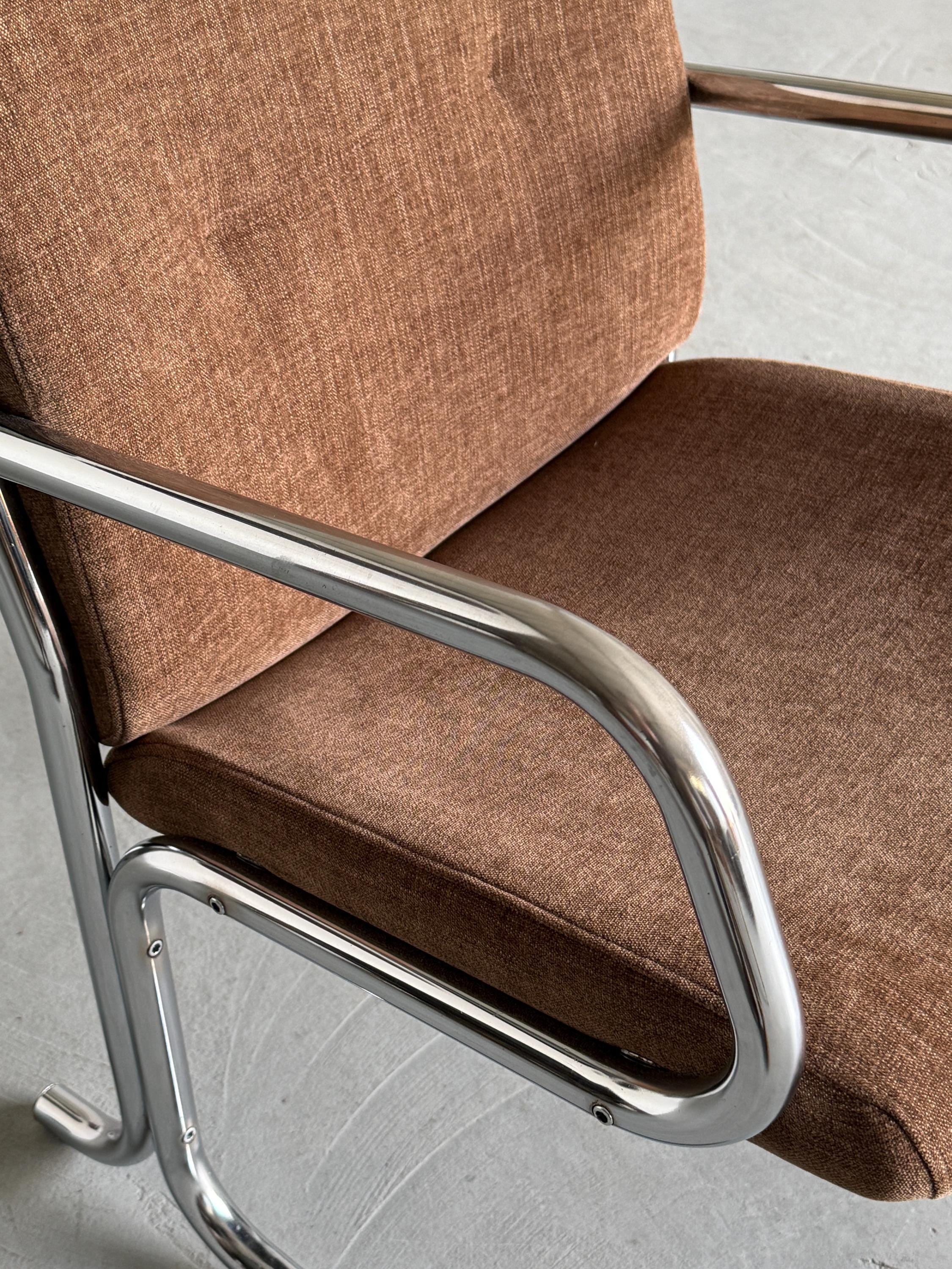 Mid-Century Chromed Cantilever Armchairs