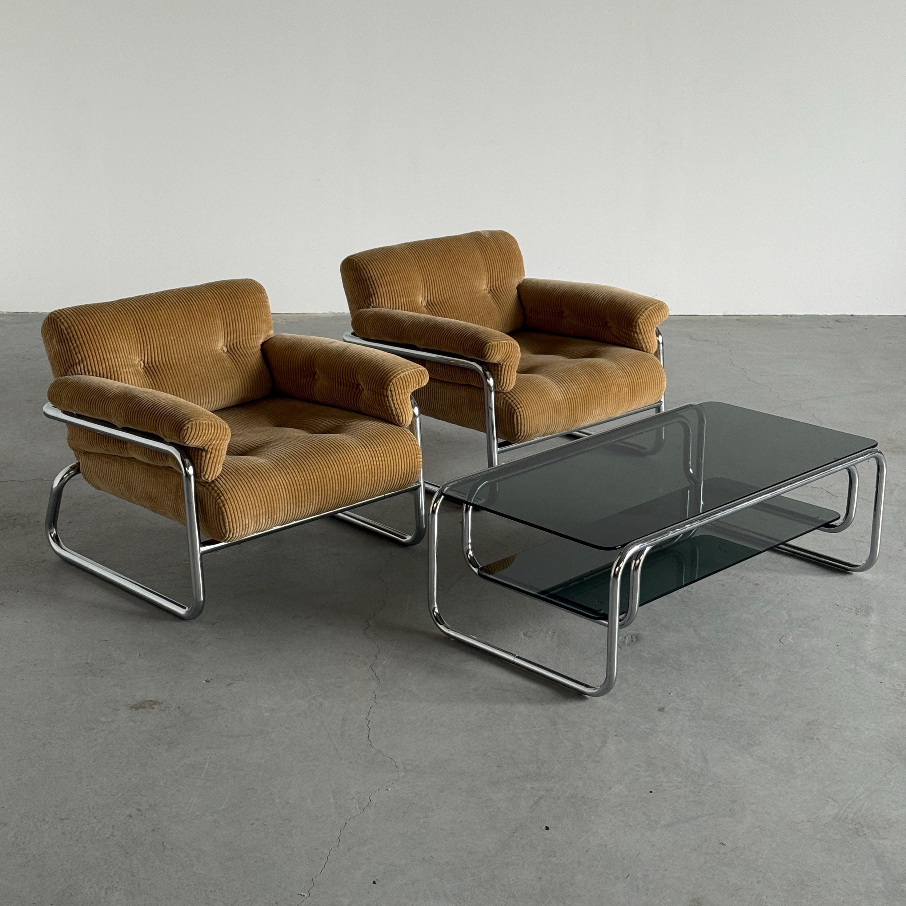 Lounge Chairs in Beige Corduroy