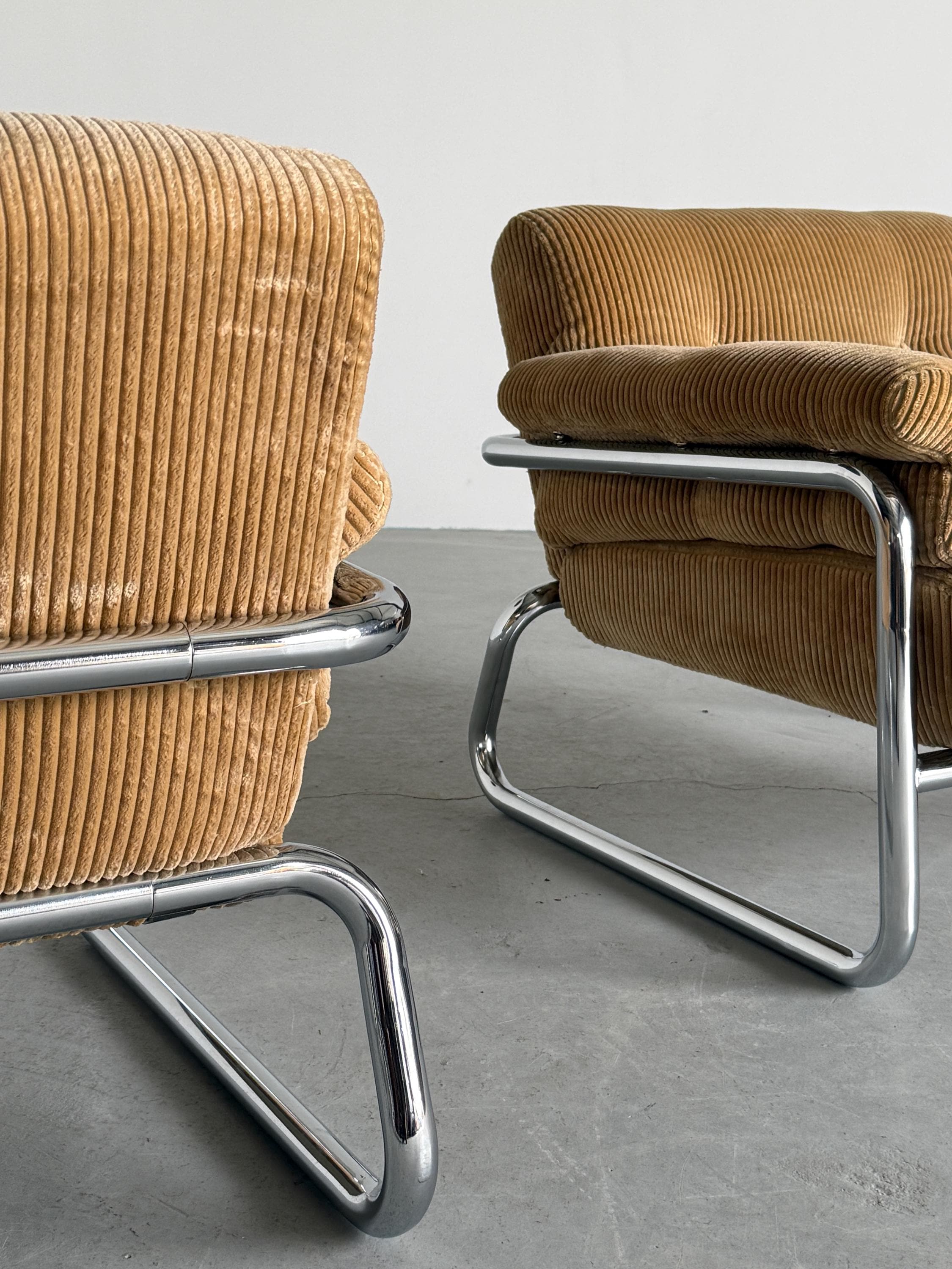 Lounge Chairs in Beige Corduroy
