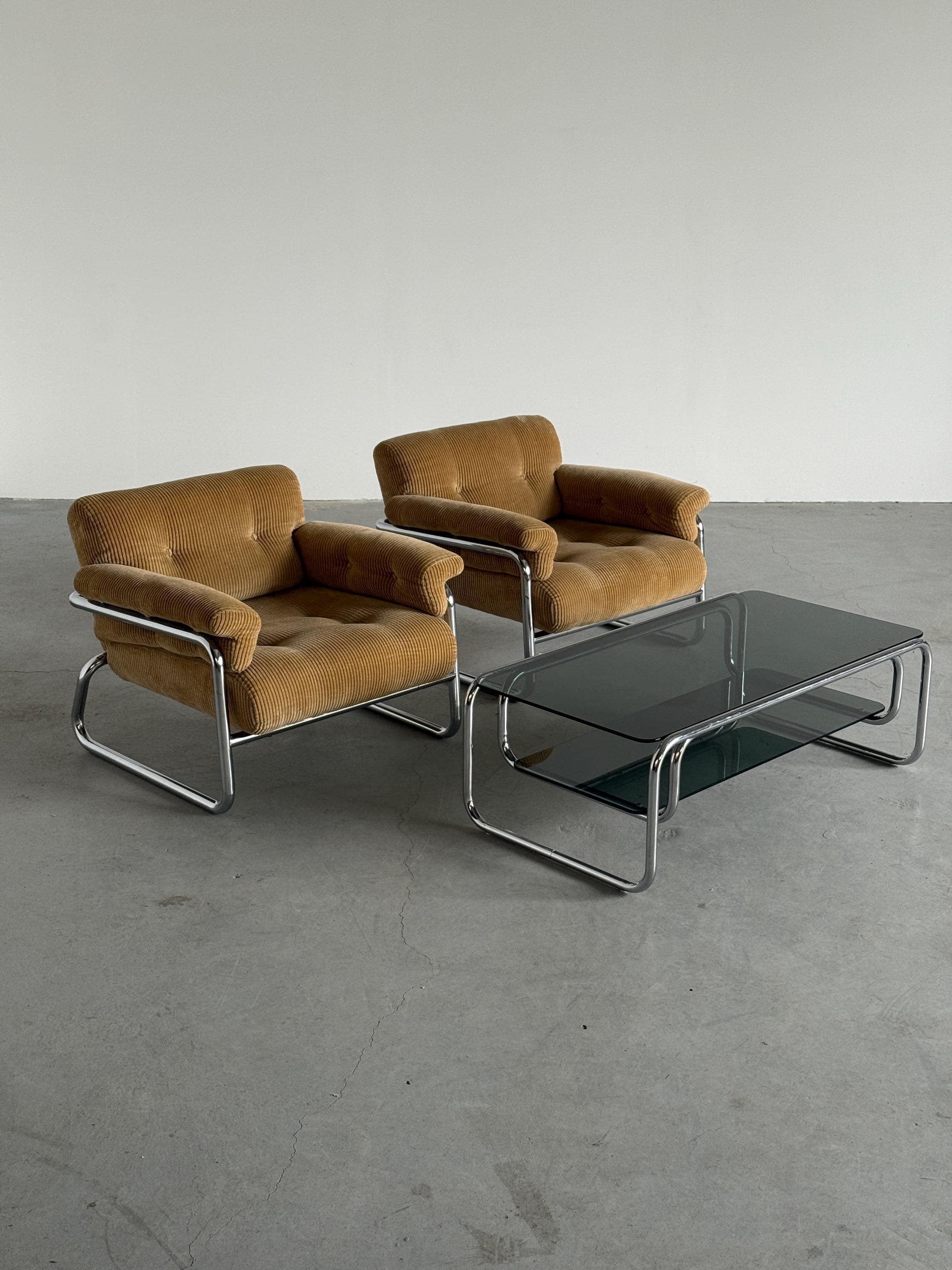 Chrome Coffee Table with Smoked Glass