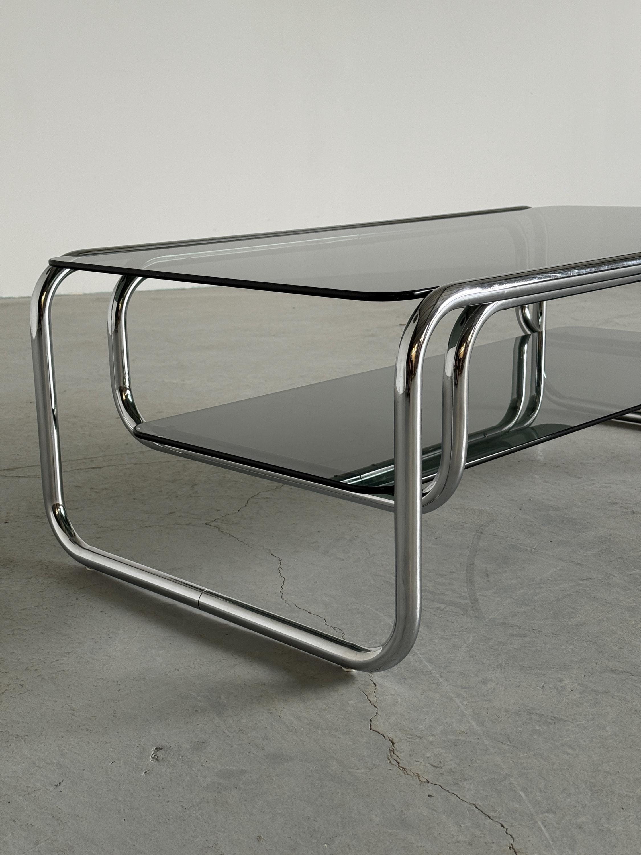 Chrome Coffee Table with Smoked Glass