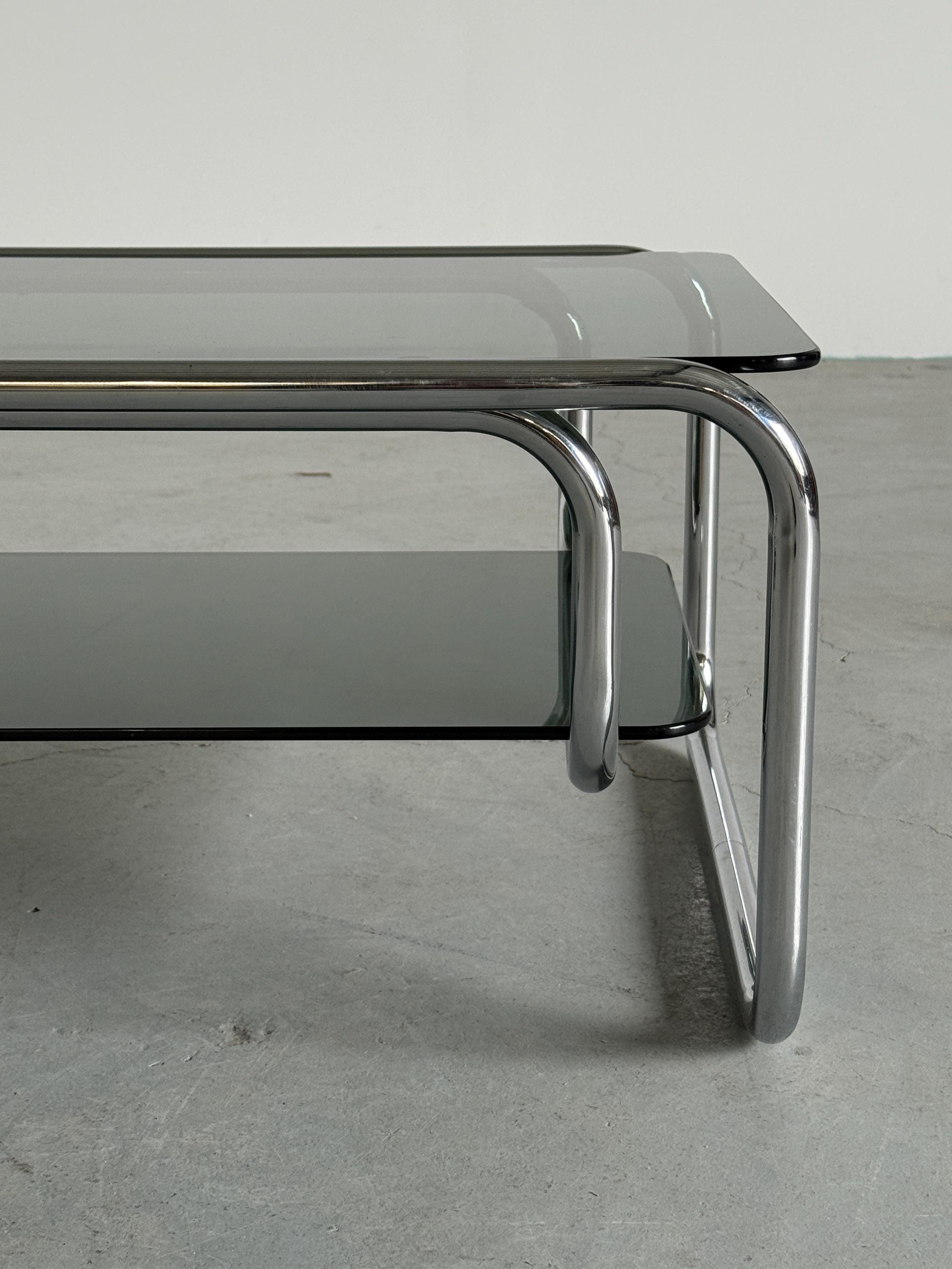 Chrome Coffee Table with Smoked Glass